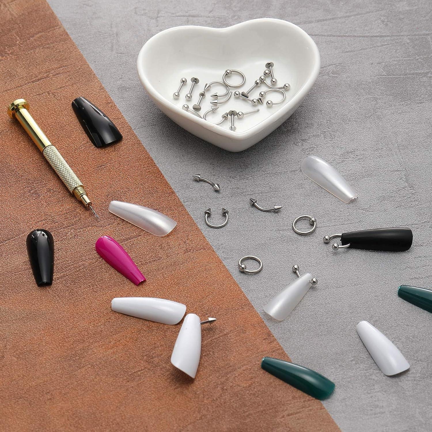 60Pcs Nail Art Charms Pendants with 1Pcs Nail Piercing Drill for Home DIY  Salon 