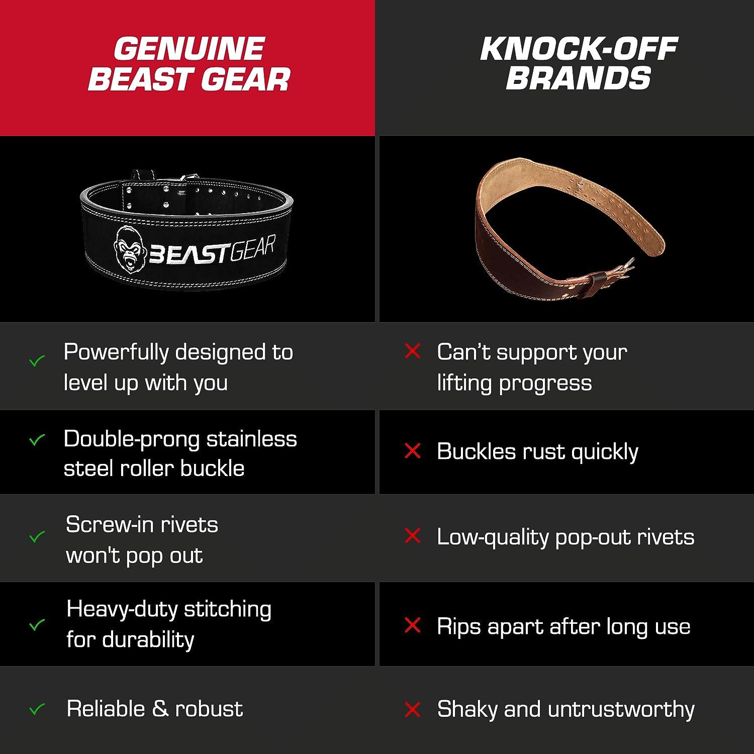 Beast Gear PowerBelt - Premium Double Prong Powerlifting Belt 4 x 10mm  Nubuck Leather Weightlifting Belt with Advanced Screw Rivets