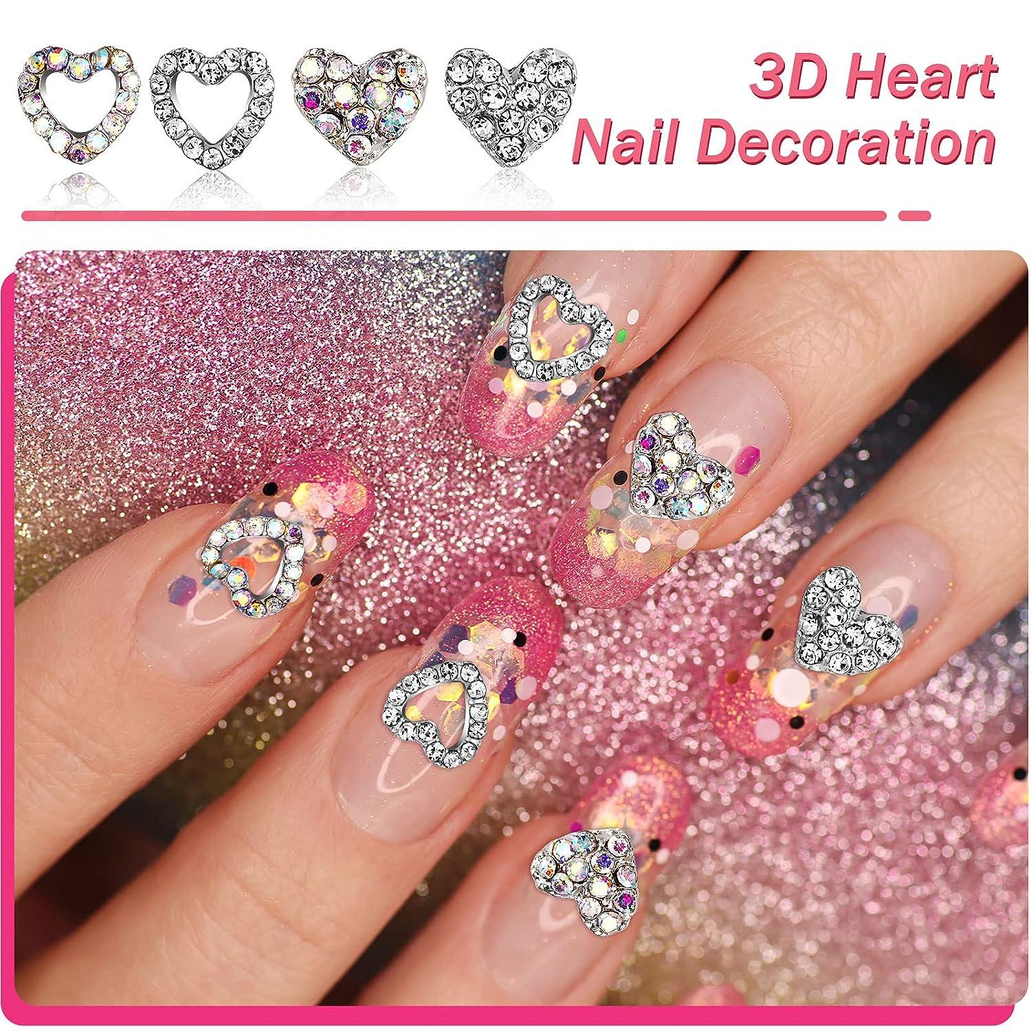 36 Pieces 3D Heart Nail Charms for Nail Heart Nail Rhinestone Decals Love  Crystal Nail Charms Diamond Alloy Nail Gems Decorations for Women Girls  Valentine's Day (Modern Style)
