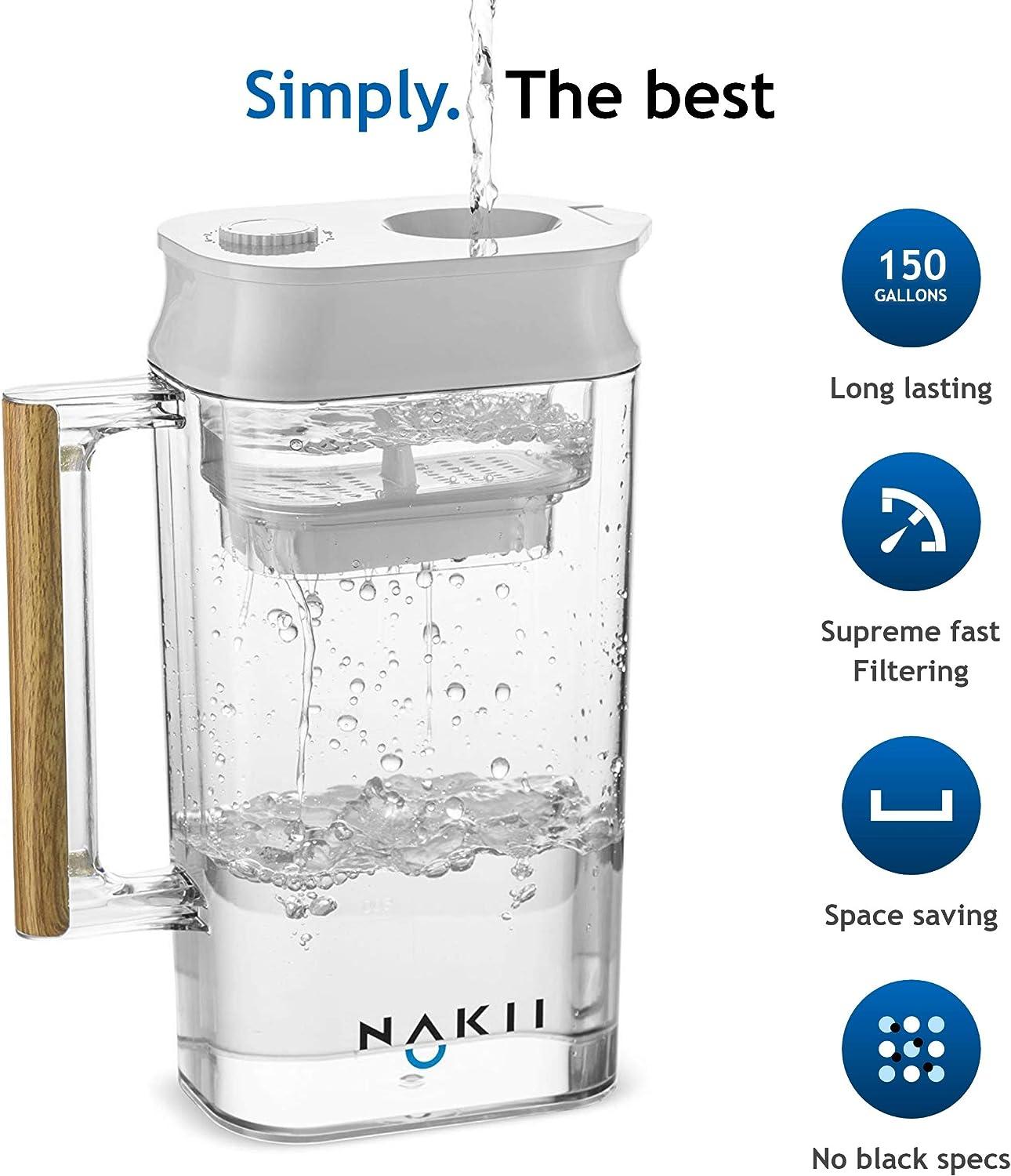 Nakii Water Filter Pitcher Long Lasting 150 Gallons, Supreme Fast
