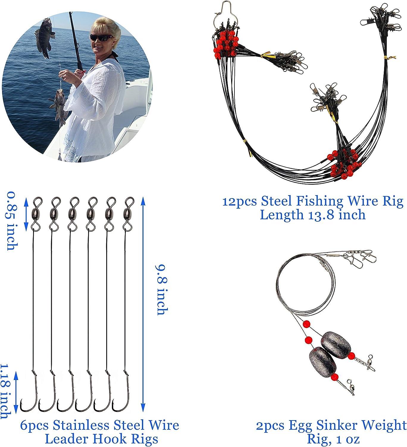 Saltwater Surf Fishing Leader Rig – 46pcs Pyramid Sinker Octopus Circle  Hook Forged Hook Wire Trace Leader Rig with Swivel Snaps Beads