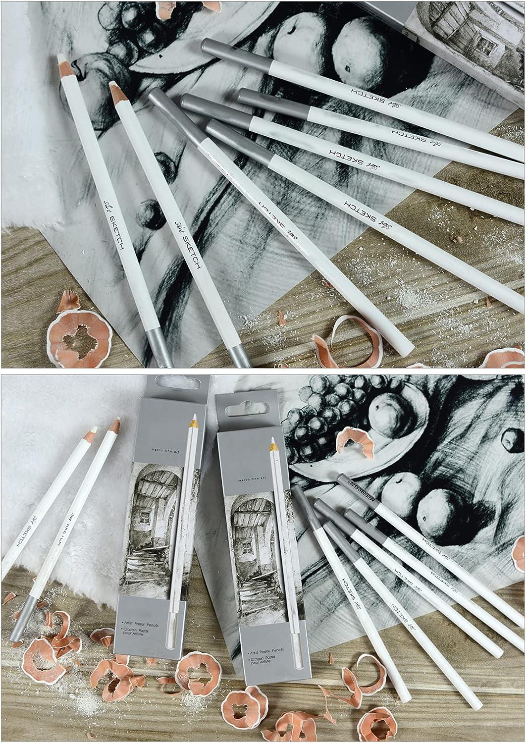 KachiKawa Sketch Highlight Pencil Pen Charcoal White Sketch Pencil Painting  Special White Charcoal 12 PCS (White Charcoal Pencil)