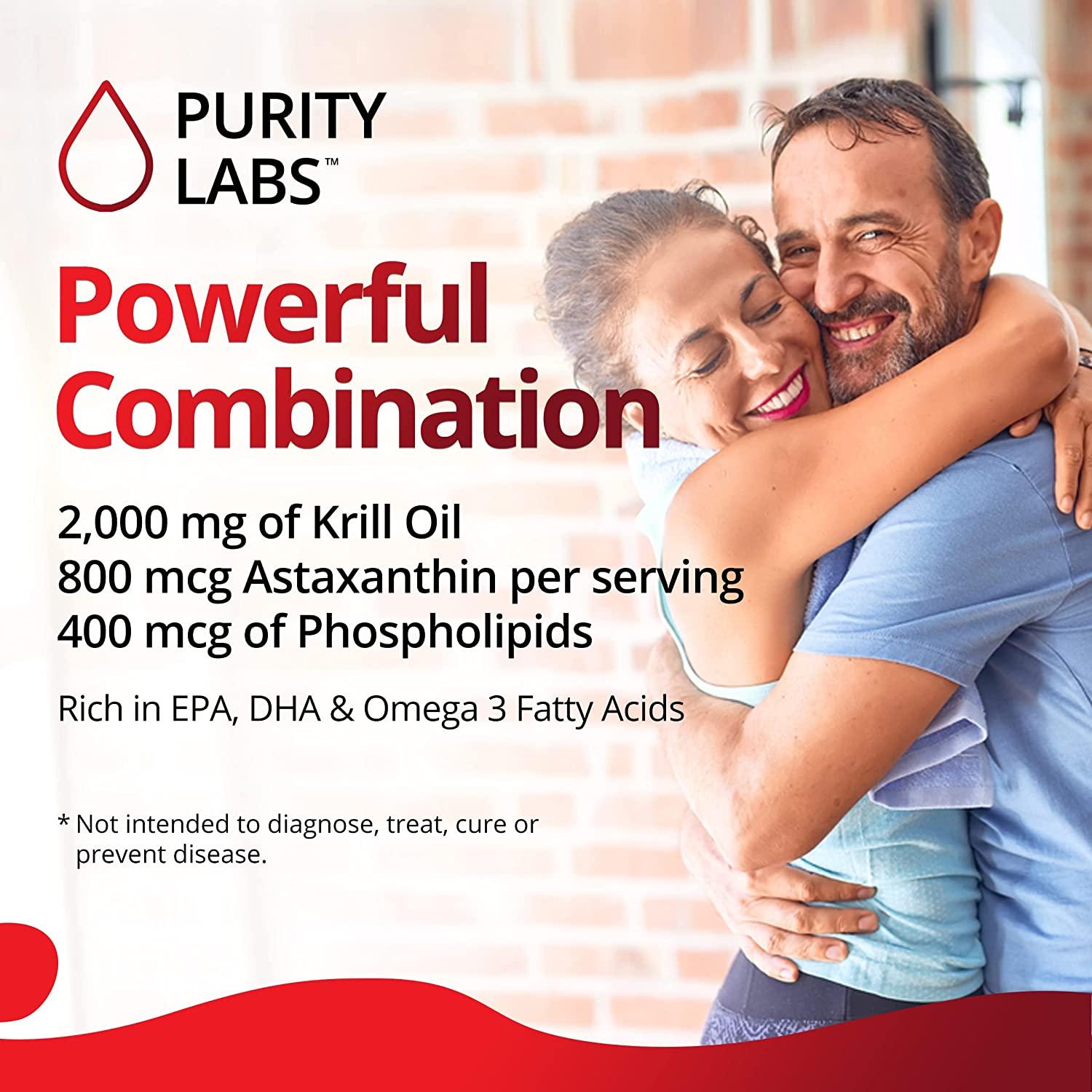 Purity Labs Antarctic Krill Oil Vegan Supplements for Memory, Heart