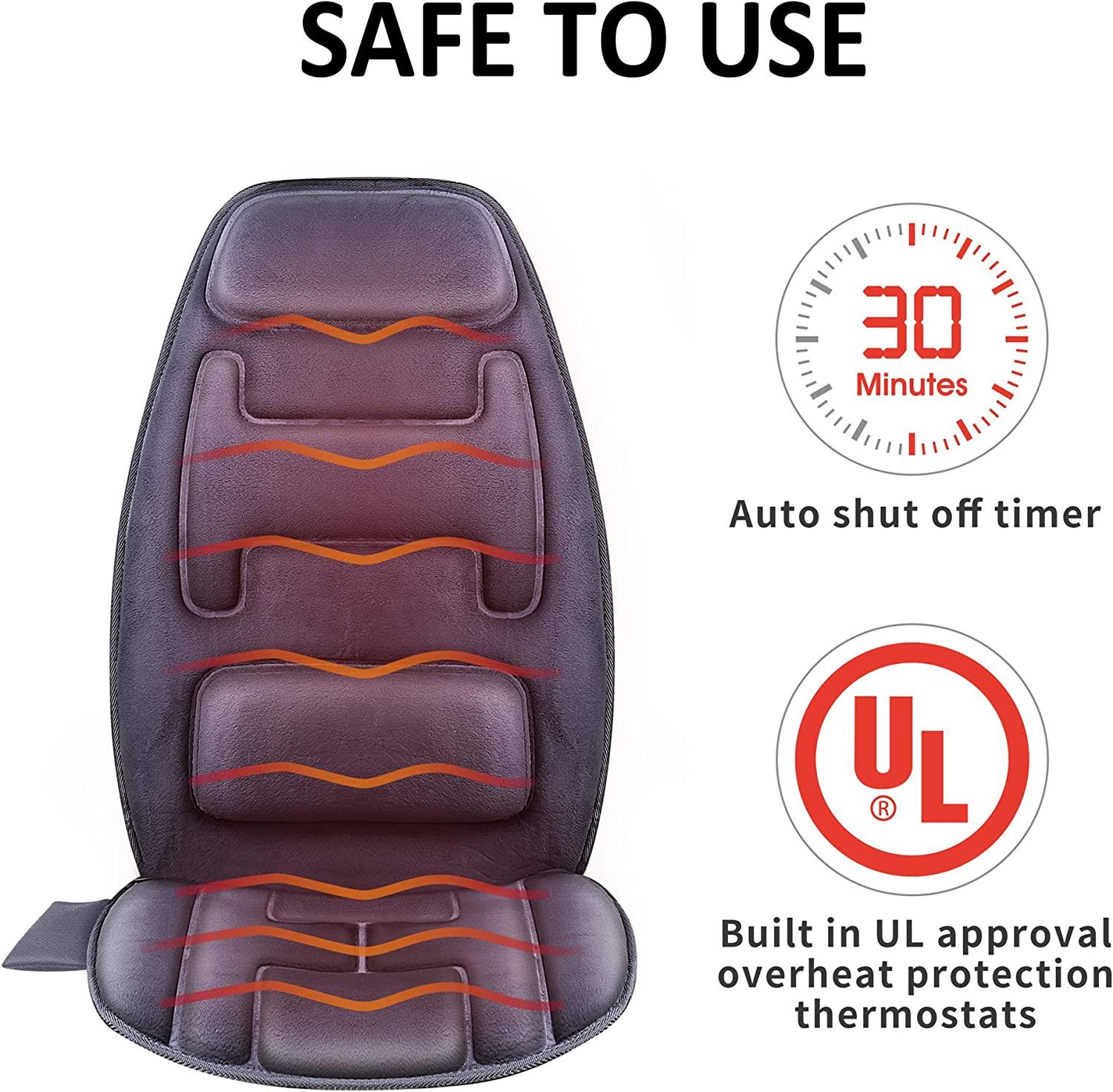 SNAILAX Vibration Massage Seat Cushion with Heat,Back Massager,Massage Chair  Pad with 6 Vibrating Motors and 2 Heat Levels,Chair Massager for Home Office  Use(Black)