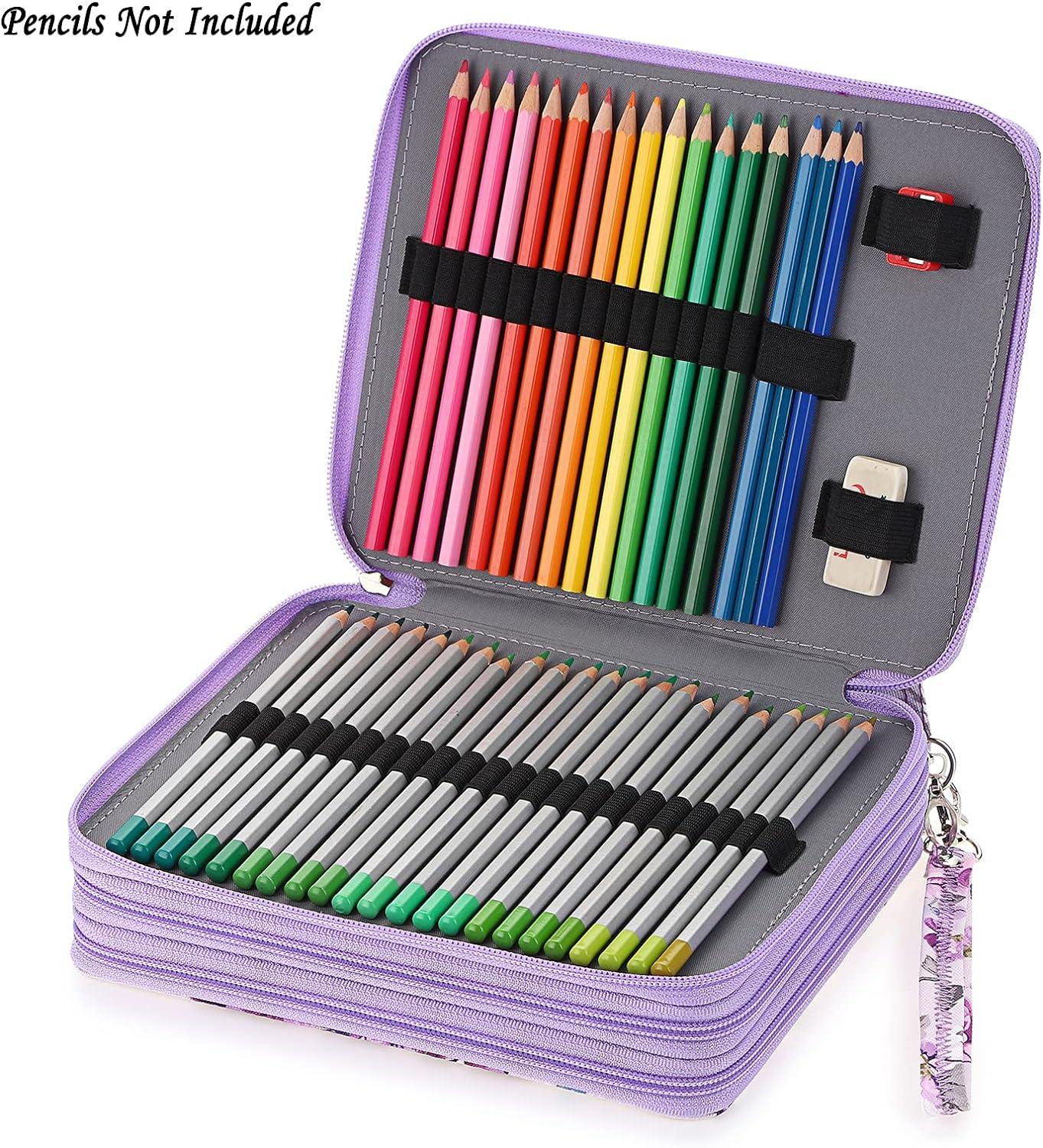 BTSKY Colored Pencil Case- 120 Slots Pencil Holder Pen Bag Large Capacity Pencil  Organizer with Handle Strap Handy Colored Pencil Box with Printing Pattern  (Purple Flower)