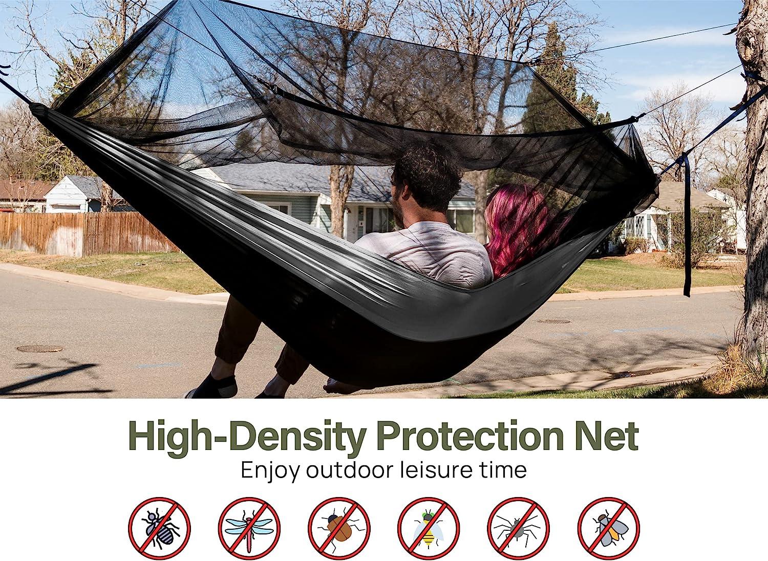 Kootek Camping Hammock with Net Double & Single Portable Hammocks Parachute  Lightweight Nylon with Tree Straps for Outdoor Adventures Backpacking Trips  Black & Grey Large