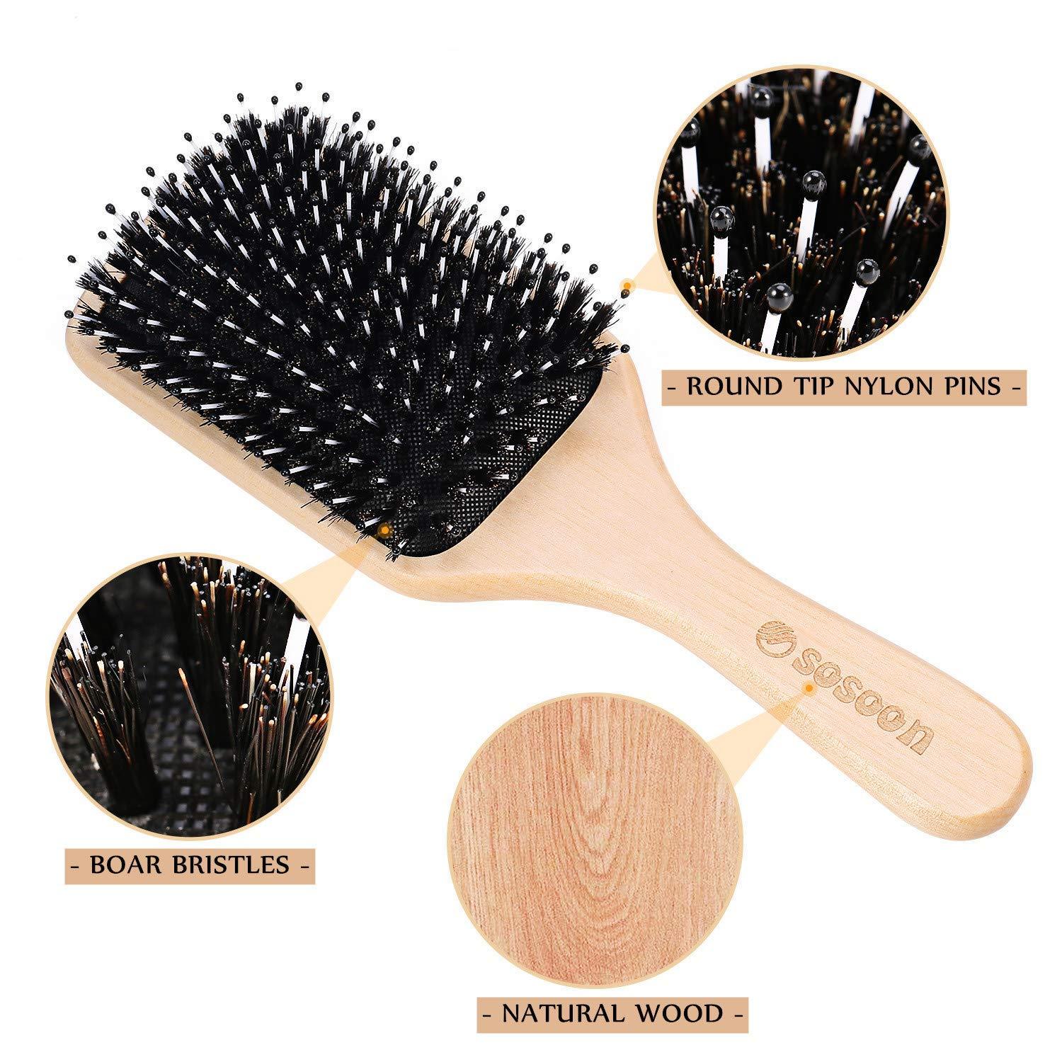 Sosoon Boar Bristle Paddle Hairbrush - No More Tangle - Giftbox & Tail
