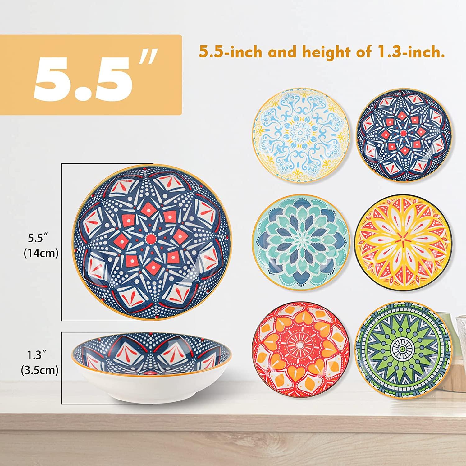 Cat Food Bowls Ceramic Shallow Whisker Friendly Cat Dishes Bowls 5 Inch Feeding Wide Food Water Bowls Pet Plate For Cat And Puppy,Dishwasher Safe (Blue