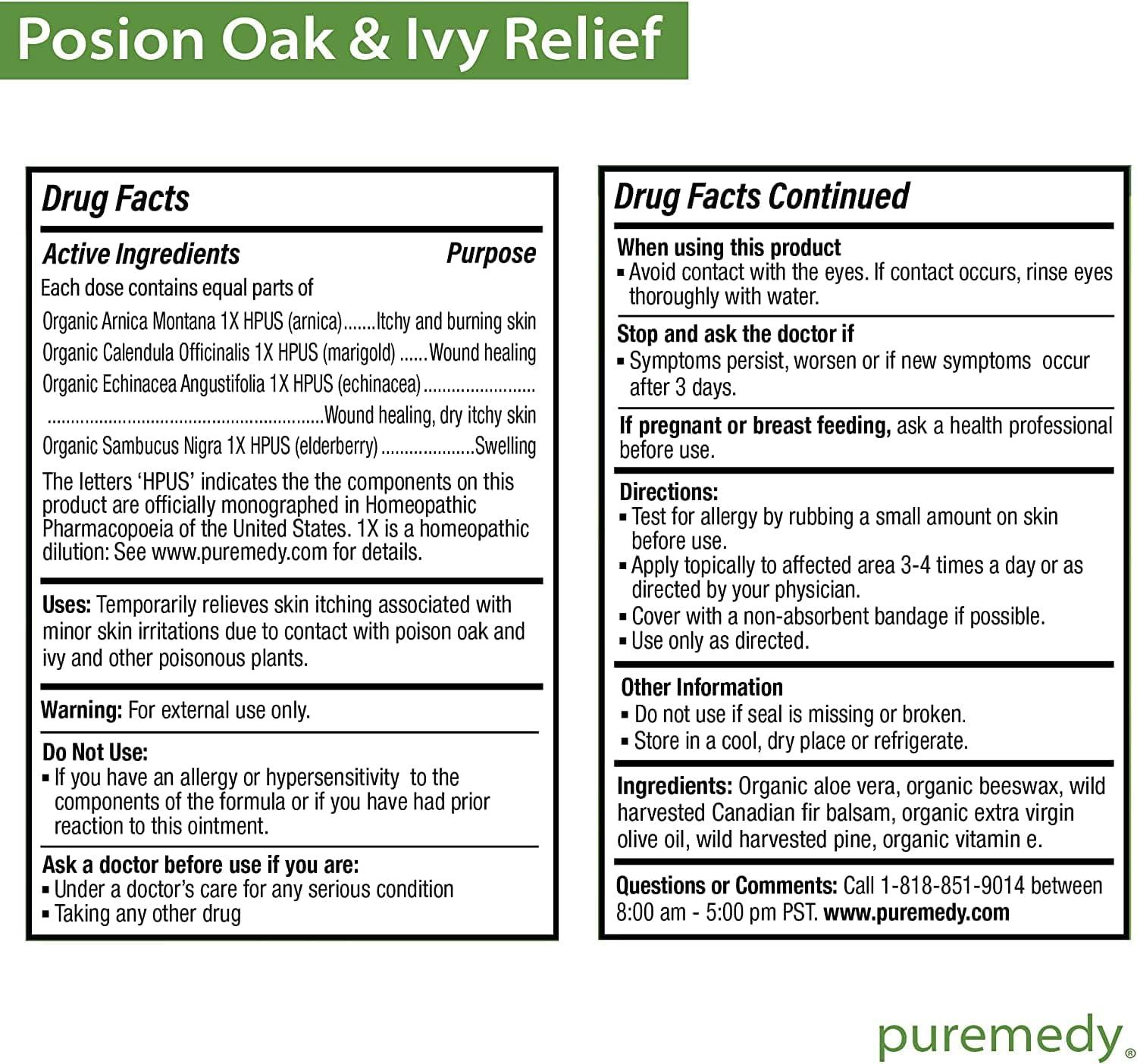 Puremedy Poison Oak & Ivy Relief Treatment Homeopathic Salve Remedy
