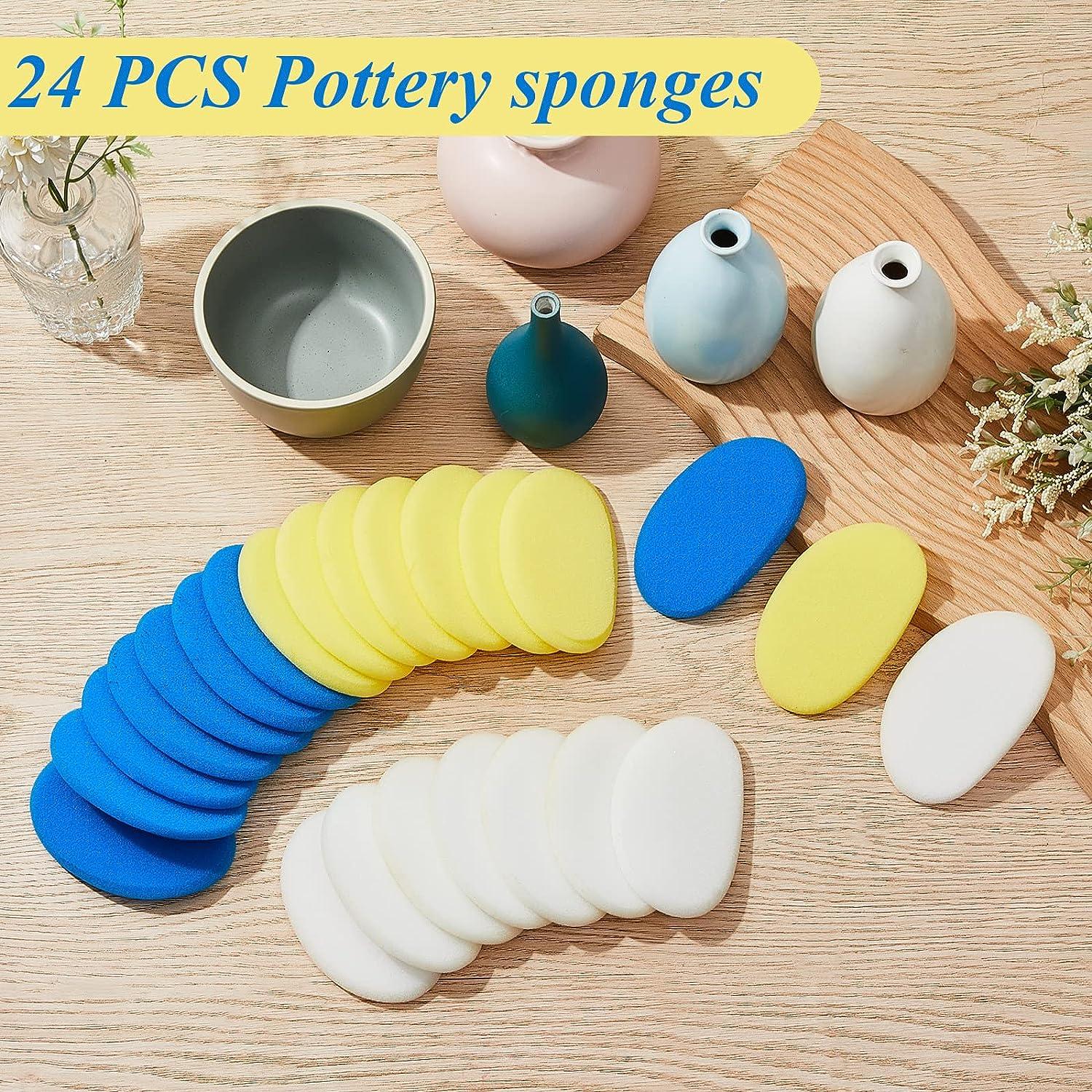  12 Pcs Mud Sponges for Clay Cleanup and Shaping Tools Sponges  for Pottery Clay Ceramic Artists, Blue Yellow White (0.31 Inch Thick)