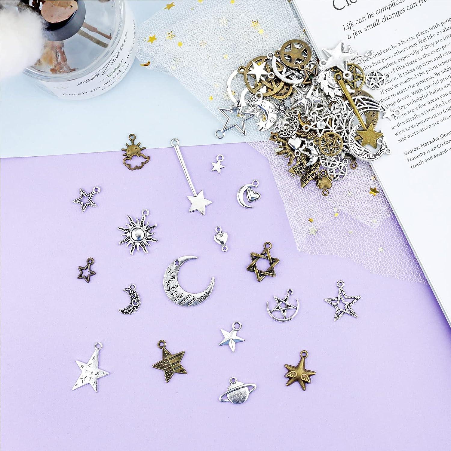 JIALEEY Celestial Mixed Sun Moon Star Charms Wholesale Bulk Lots Antique  Alloy Charms Pendants DIY for Necklace Bracelet Jewelry Making and Crafting  100g(74PCS)