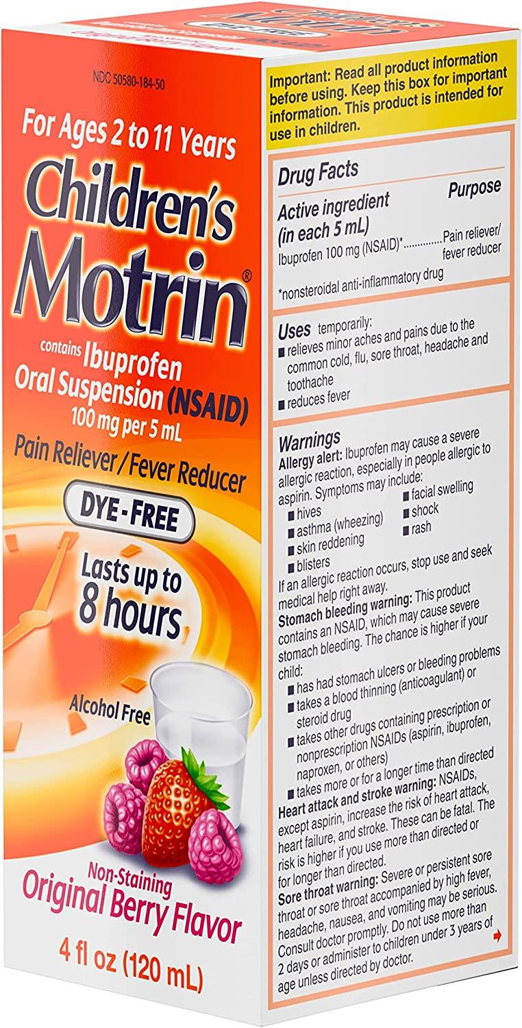 Children's Motrin Oral Suspension Medicine 100mg Ibuprofen Berry