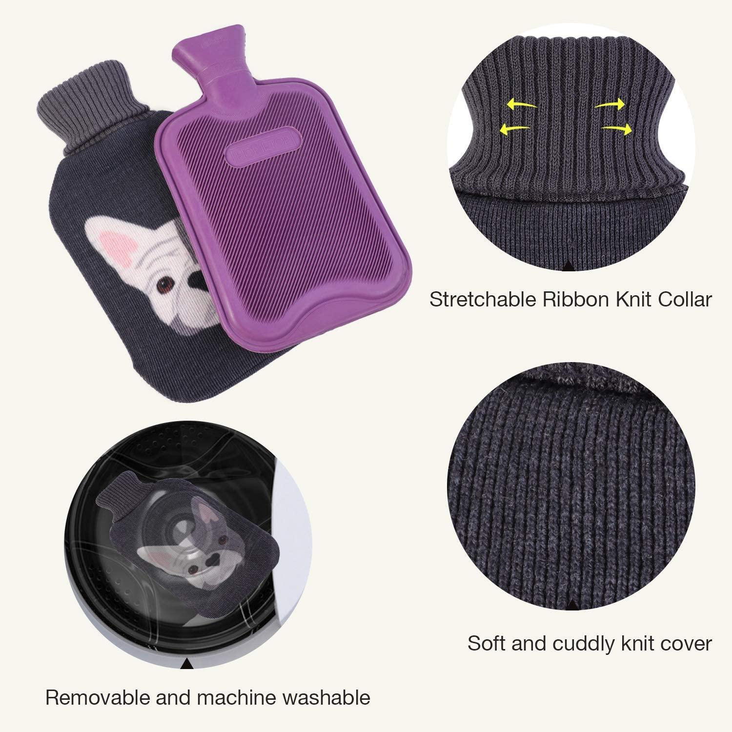 HomeTop Premium Classic Rubber Hot Water Bottle with Cute Knit Cover (2  Liter, Purple)