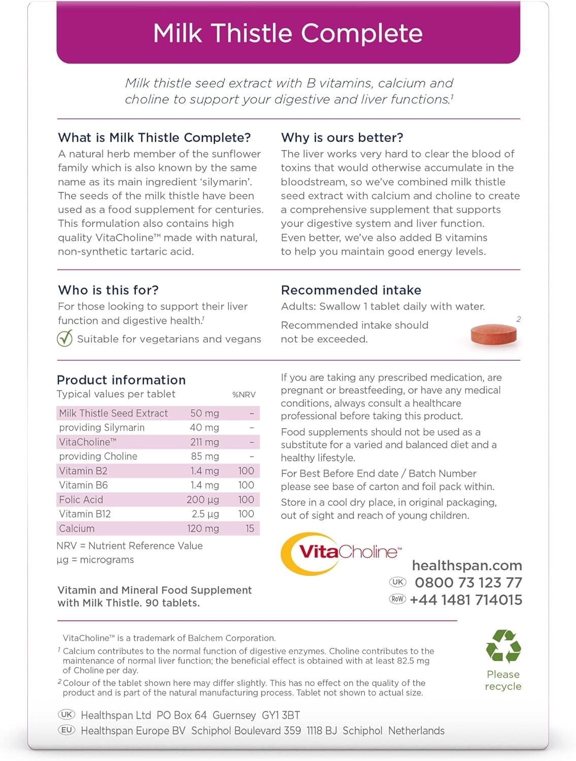 Healthspan Milk Thistle Complete (90 Tablets) 50mg Milk Thistle