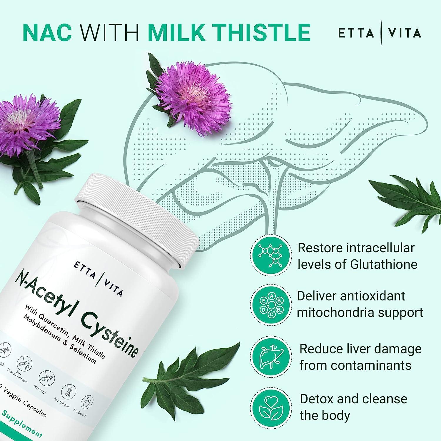 AntiAging NAC Supplement NAcetyl Cysteine 600mg with Quercetin, Milk