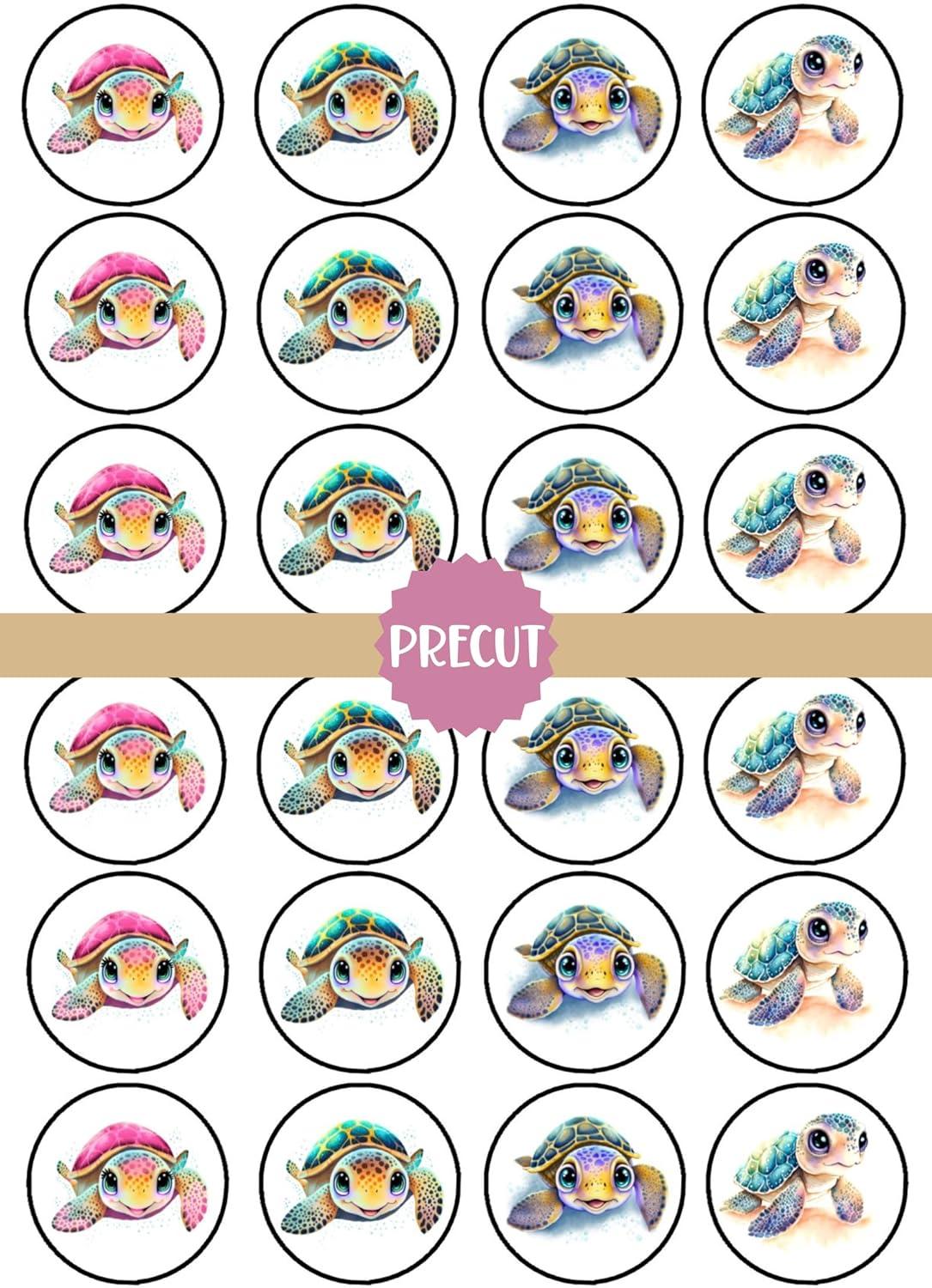 PRECUT Turtles Edible Cupcake Toppers - Cute Turtles Theme Premium ...