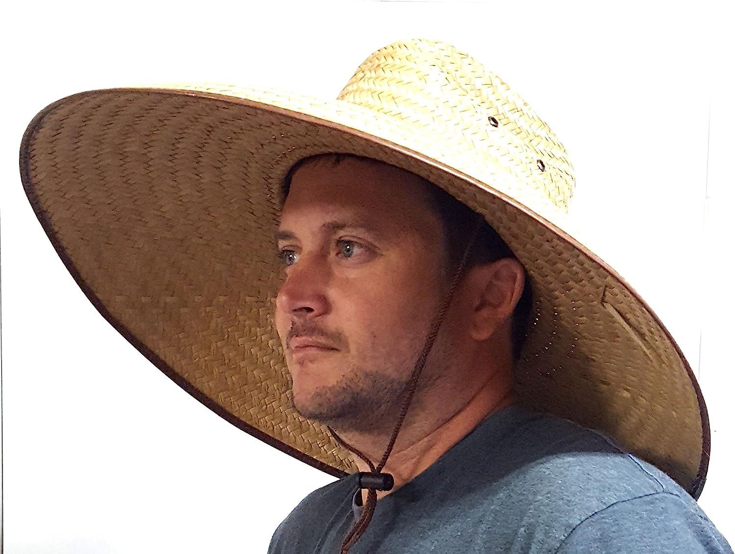 Double Weaved Hard Shell Shade Hat Large Fit Wide Brim Straw Hat Tan