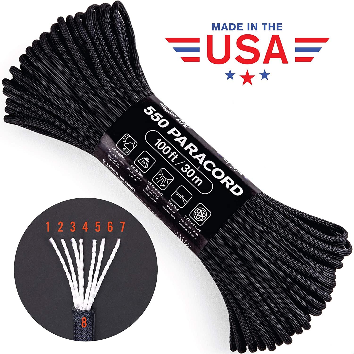 Cord, nylon parachute, black, 4mm round, 550-pound test. Sold per