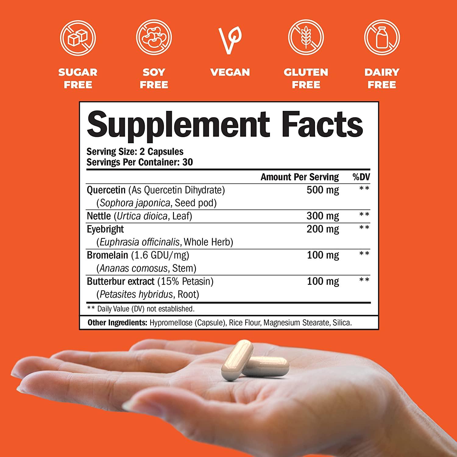 Quercetin with Bromelain Immune Support Supplement Allergy Relief