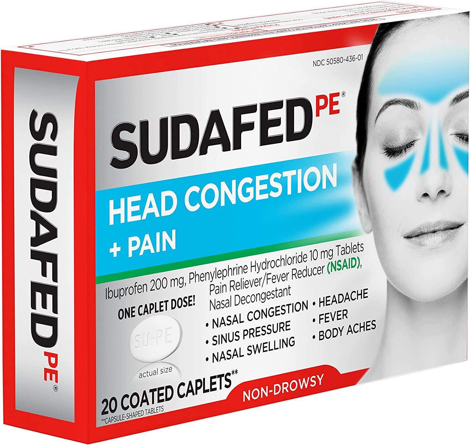 Sudafed PE NonDrowsy Head Congestion + Pain Relief Caplets with