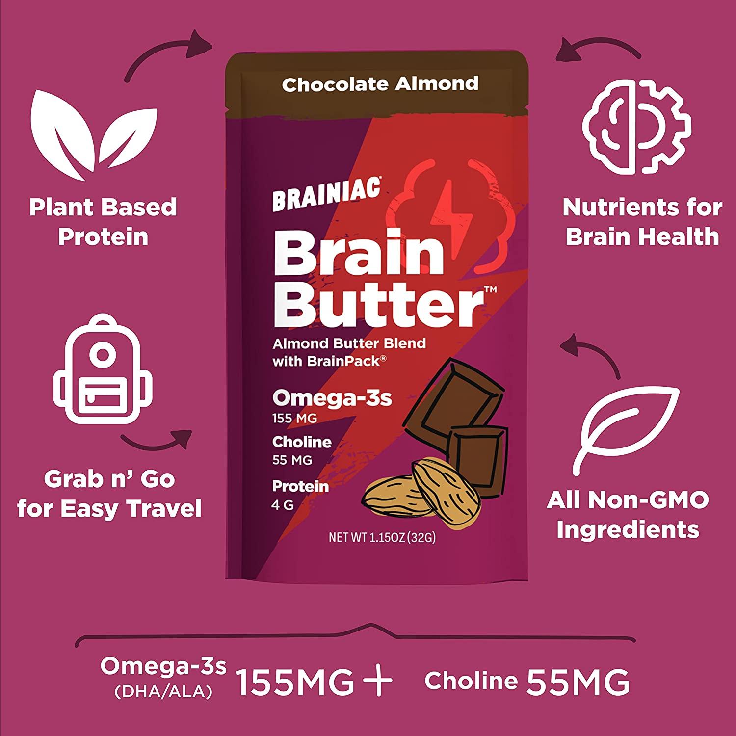 Brainiac Almond Butter Blend with Omega3s, Chocolate Almond, 20 Count