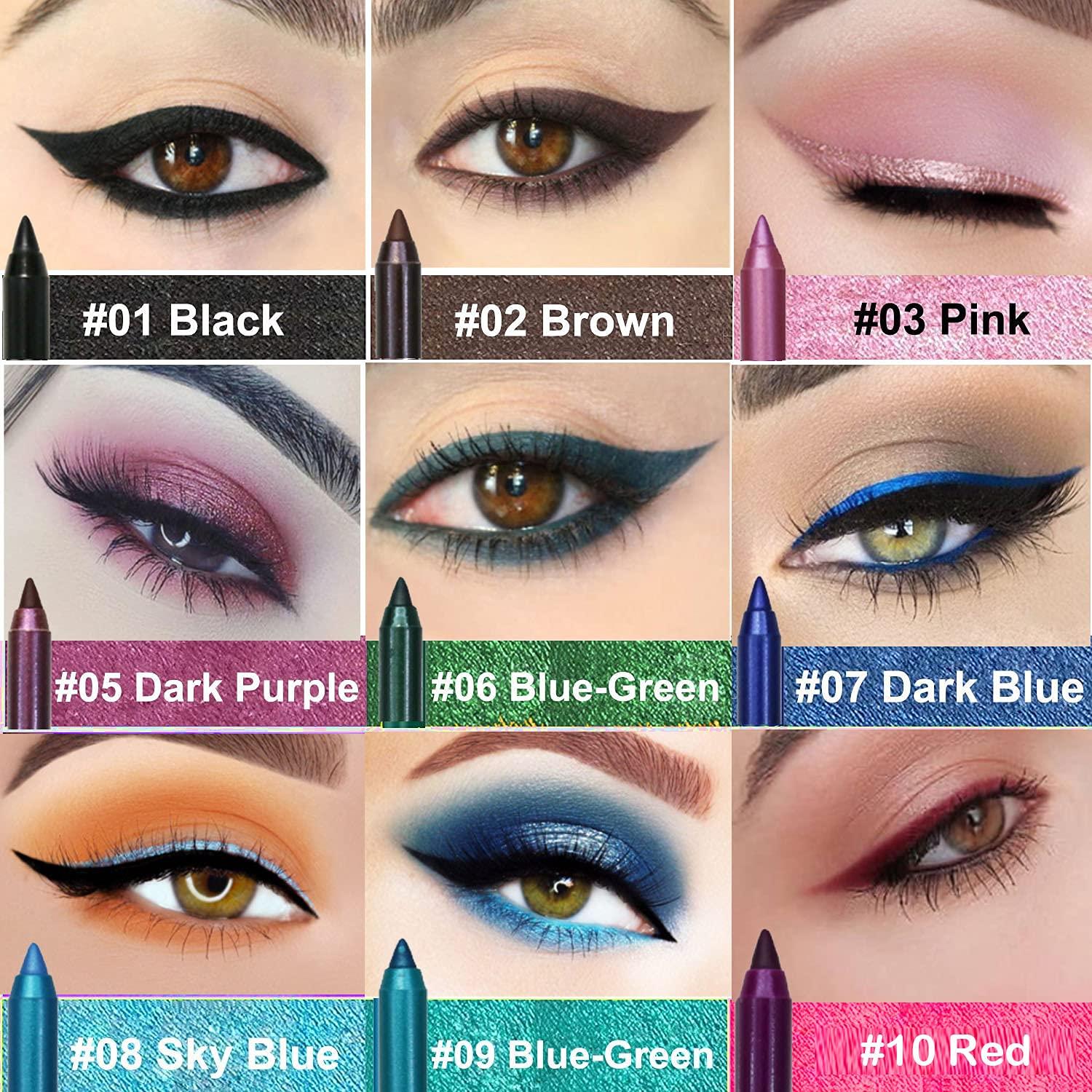 10 Colors Eyeliner Pencil for Women, Glitter Blue Eye Liners Waterproof Metallic Eyeliner Pencil Pearl Eye&Lip Professional Eye Makeup Set Colorful Eyeliner Eye Color