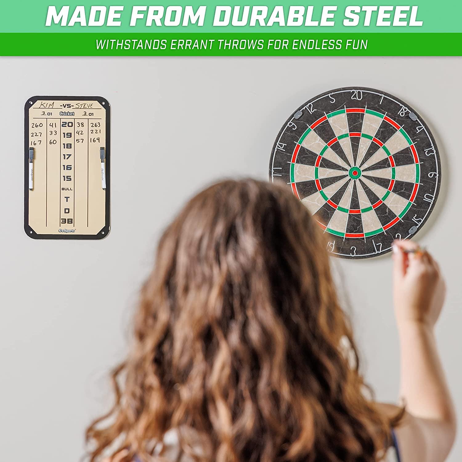 GoSports Dry Erase Steel Darts Scoreboard for Cricket and 01 Dart Games