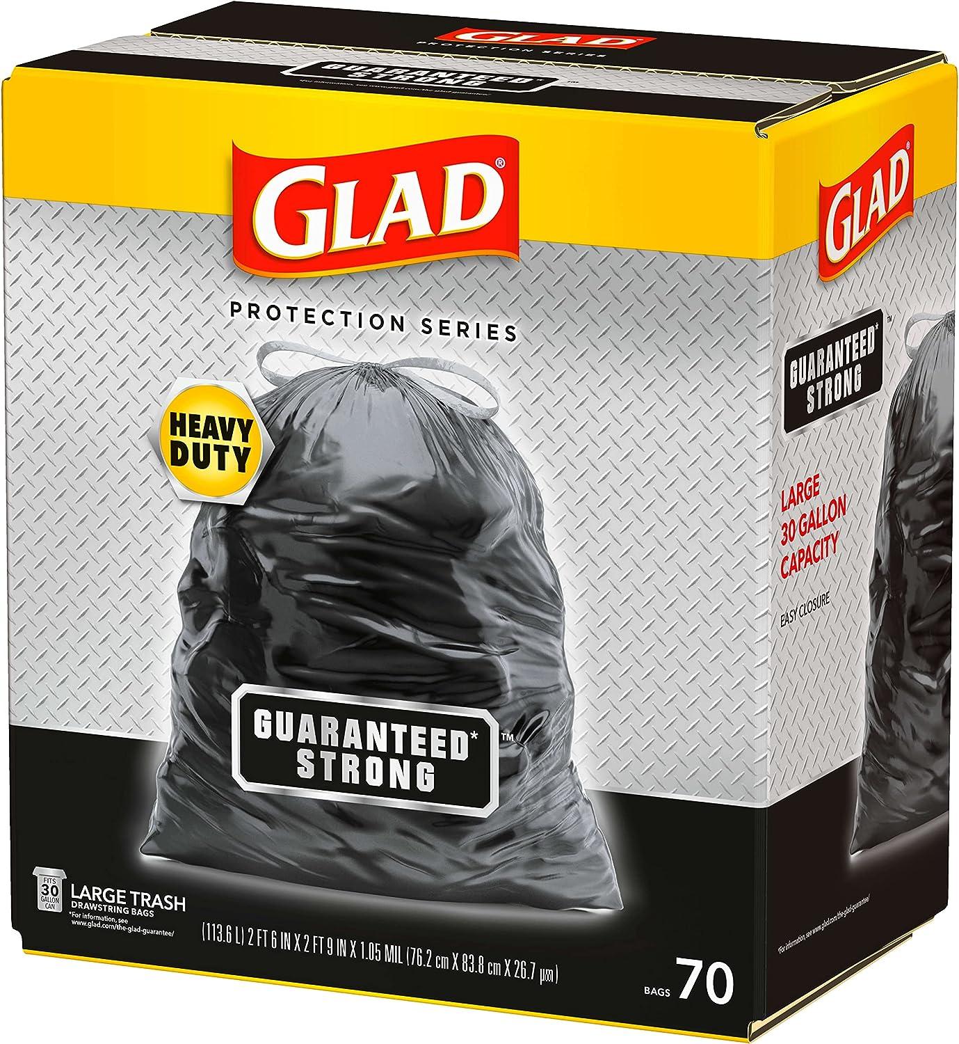 Glad Heavy Duty 30 Gallon Drawstring Large Trash Bag, 70 Bags