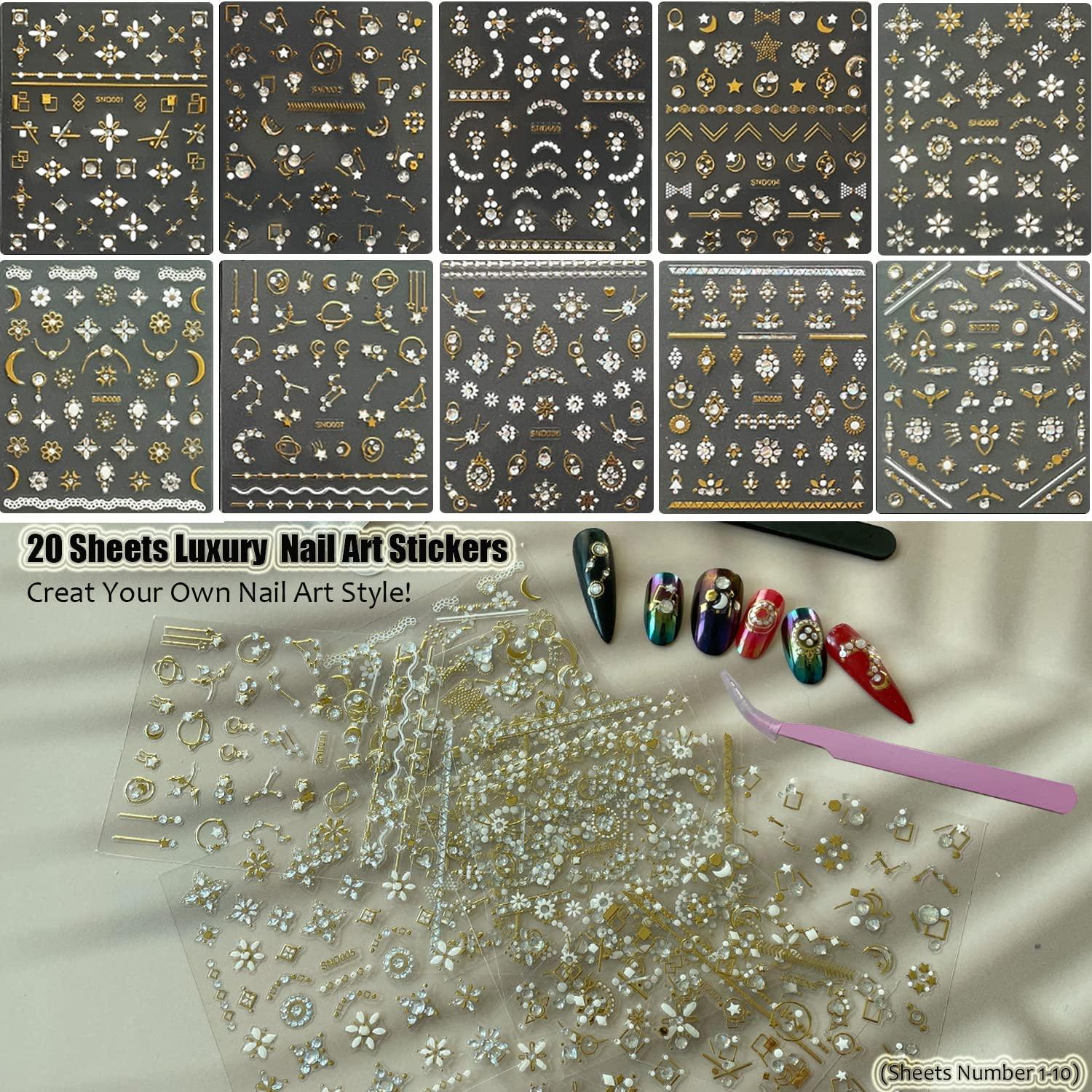 1 Lage Sheet Gold Shiny Nail Stickers Luxury Nail Salon Design Chic 3D Nail Art Stickers Decals Self-Adhesive Manicure for Nails Decoration (004)