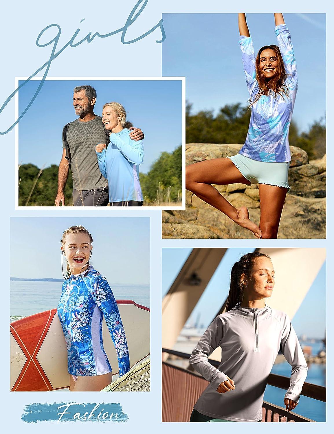 Roadbox UPF 50+ Long Sleeve - Women's UV Protection Shirt Sun Hoodie for  Gardening Swim Hiking Running Workout Blue Palm XX-Large