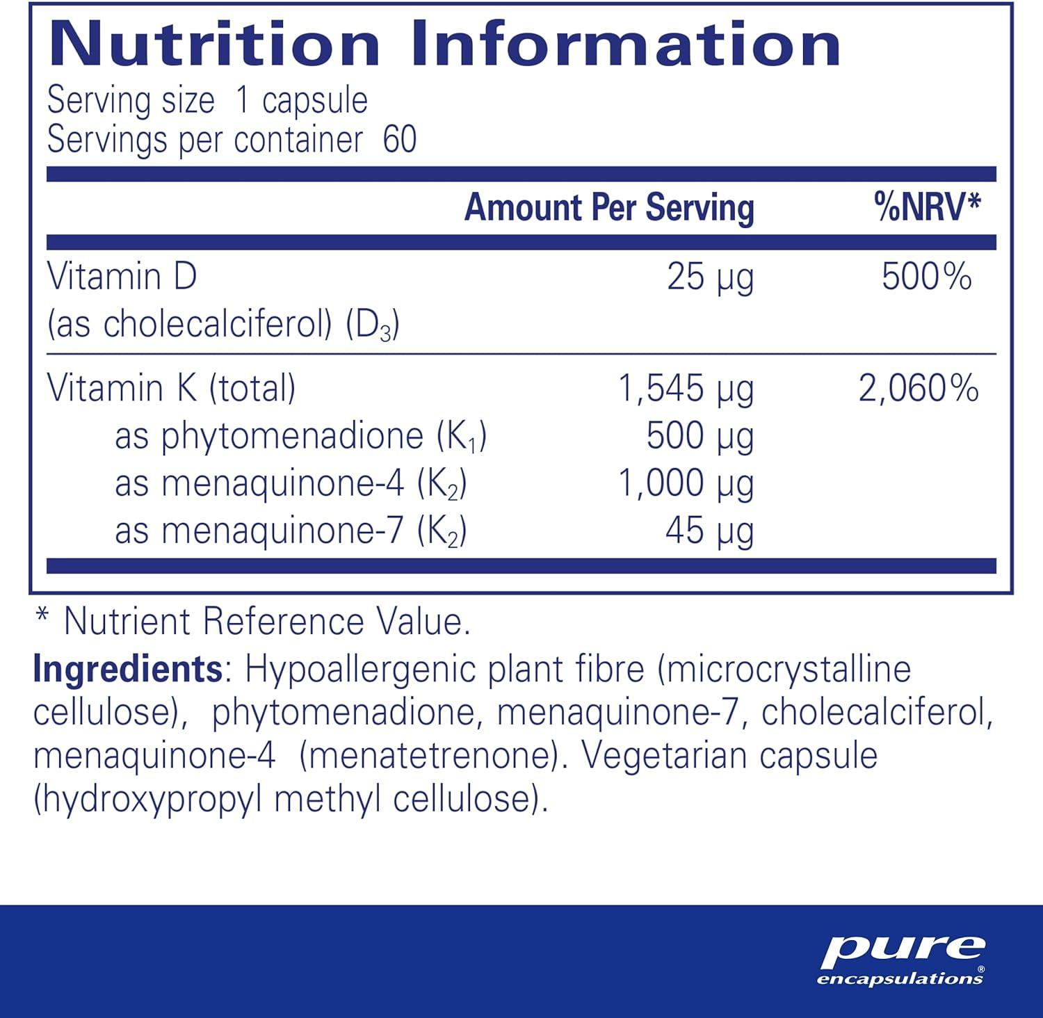 Pure Encapsulations Vitamin K with D3 Bone and Arterial Health