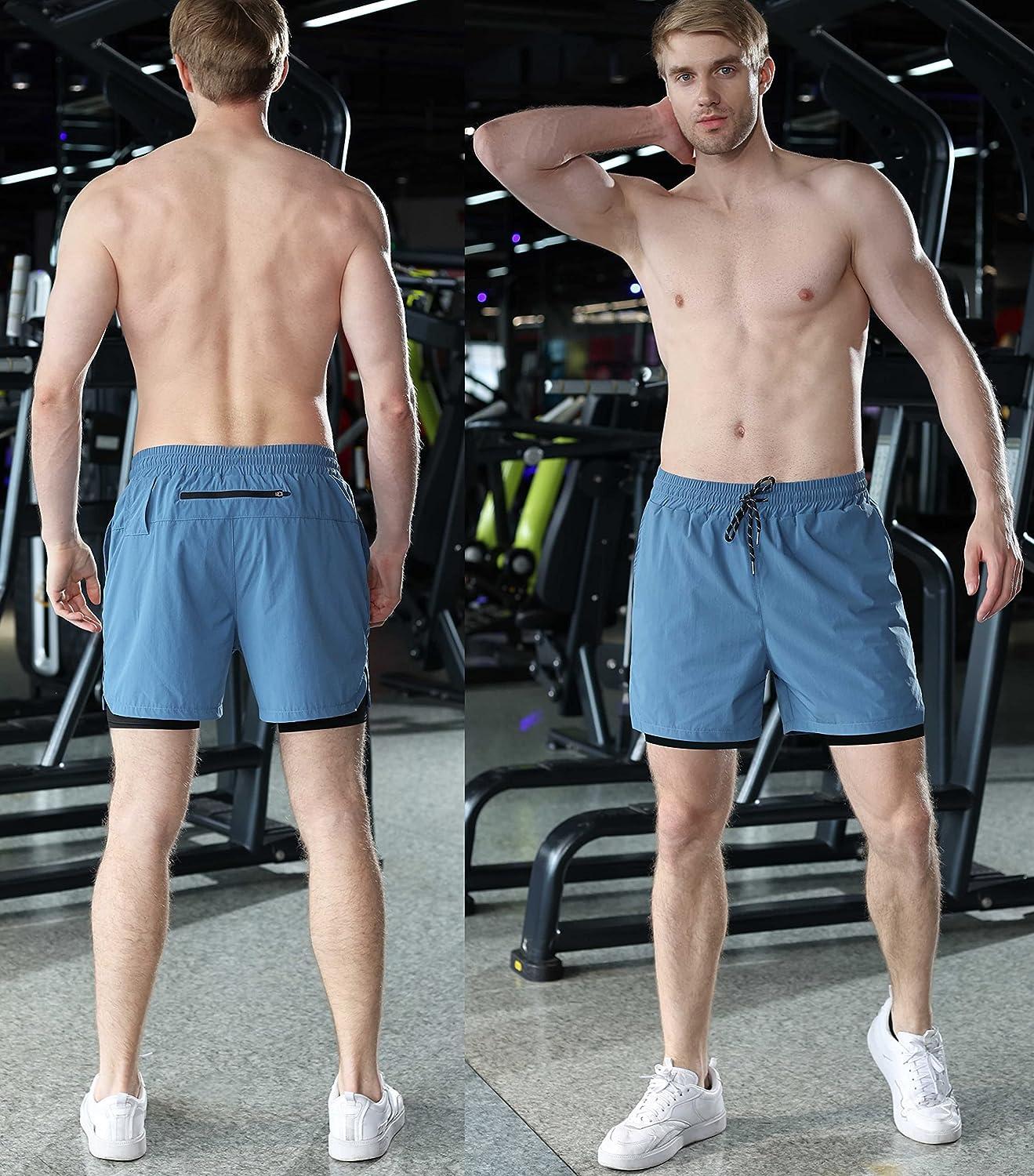 Men’s 2 in 1 Running Training Shorts Gym Athletic Workout Shorts with  Pockets