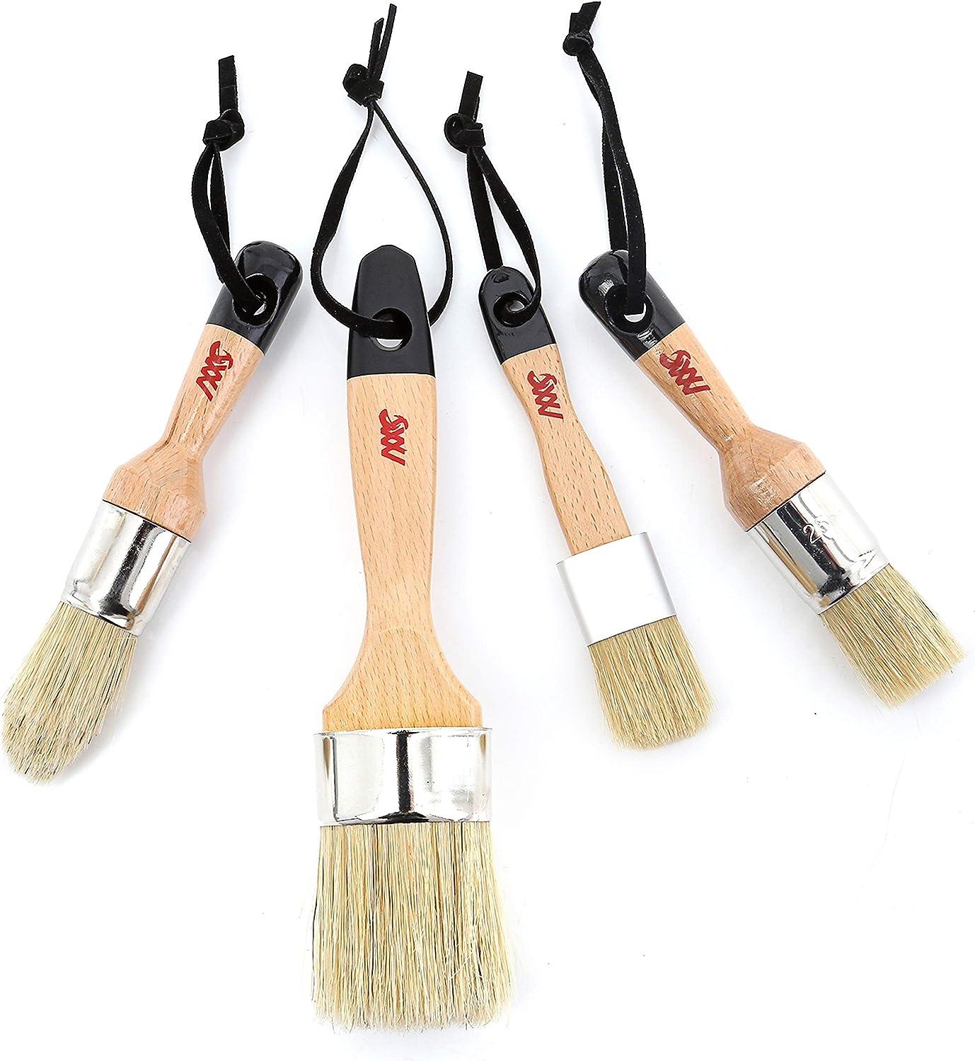 Chalk Wax Paint Brush 4PCs Set Including 3 Small Paint Brushes for  Furniture Painting and 1 Large Chalk Brush Bristle Paint Brushes Set  Compatible with Annie Sloan Chalk Paint Fusion Mineral Paint