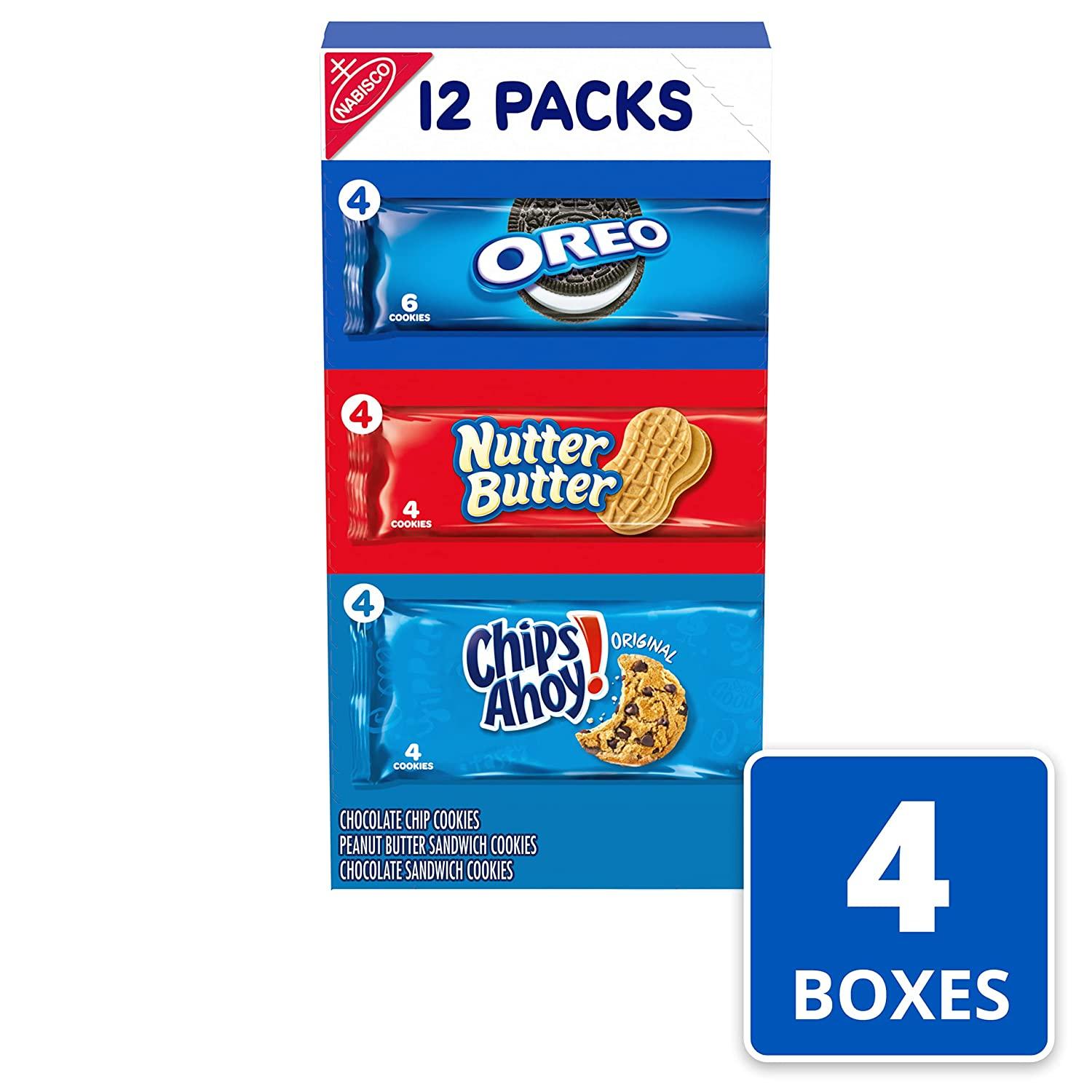Nabisco Cookie Variety Pack, OREO, Nutter Butter, CHIPS AHOY!, 4 12 Pack Boxes