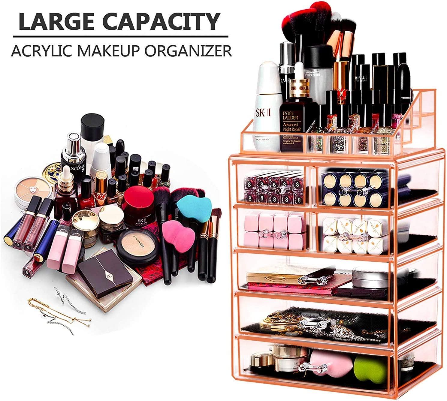 HBlife Clear Acrylic Makeup Organizer, 2 Pieces Vanity Makeup Case