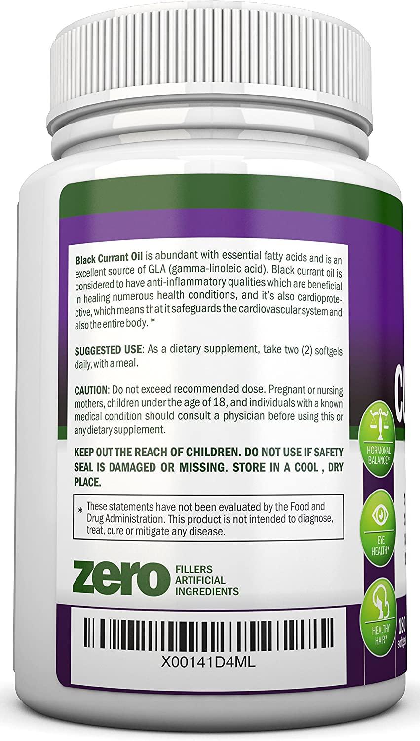 Black Currant Oil 1000 Mg 180 Softgels ColdPressed Pure Black Currant Seed Oil Hexane