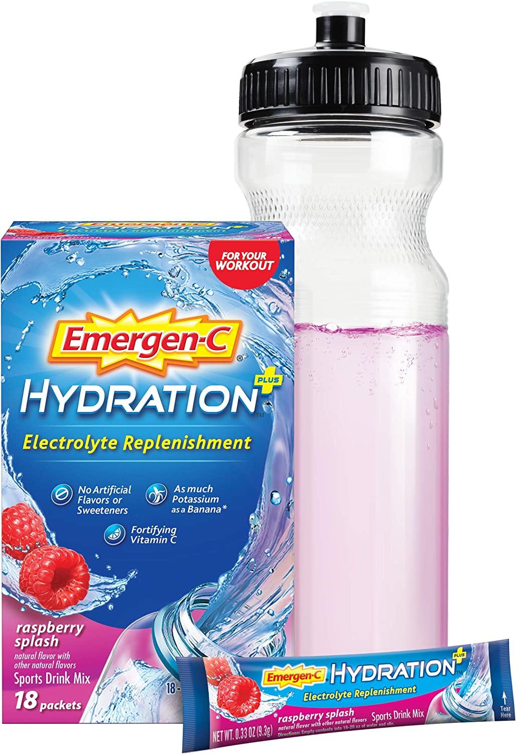 EmergenC Hydration Plus Electrolyte â€“ Raspberry Splash, 18 Packets