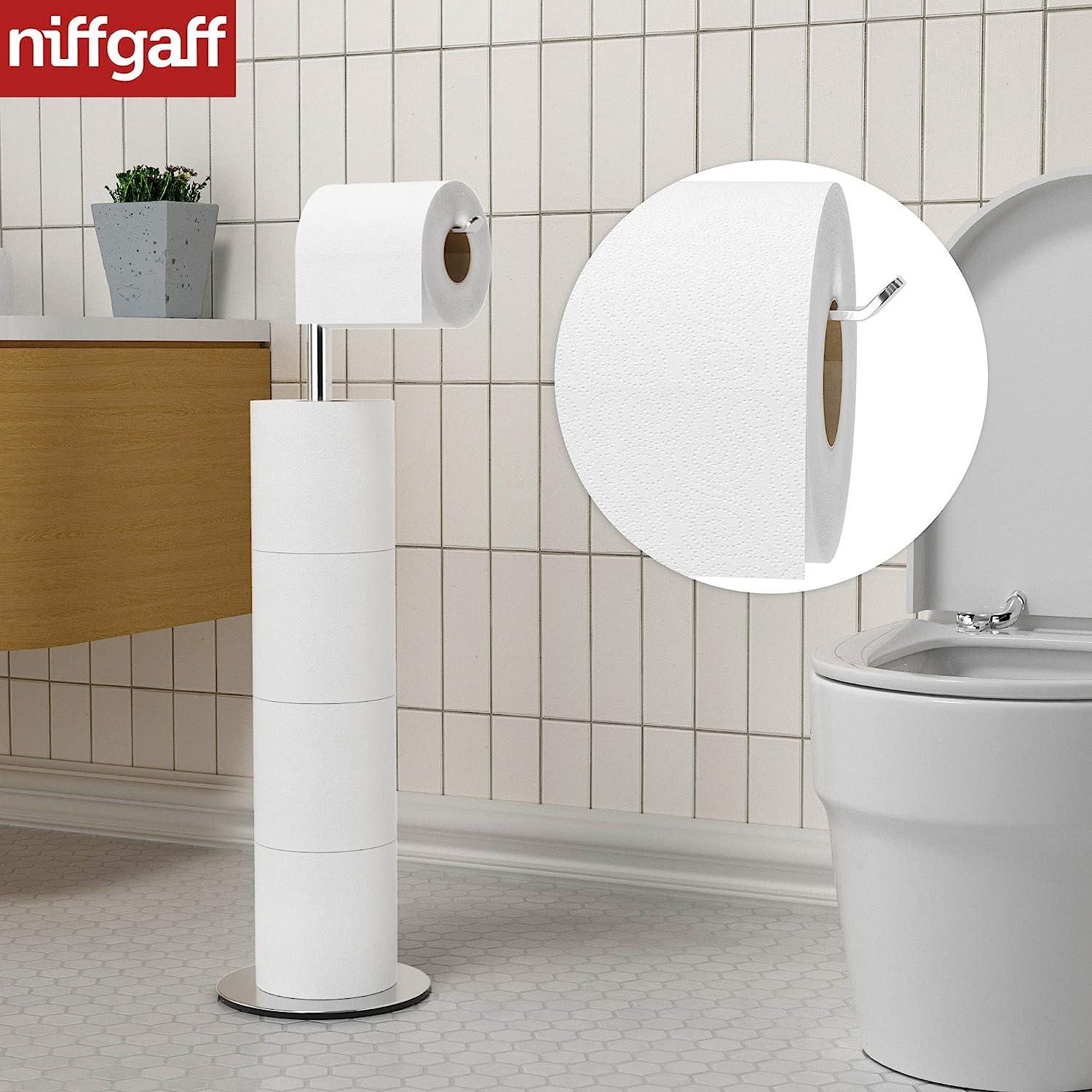 NIFFGAFF Toilet Paper Holder Stand with Top Storage Shelf - Thumbnail 3