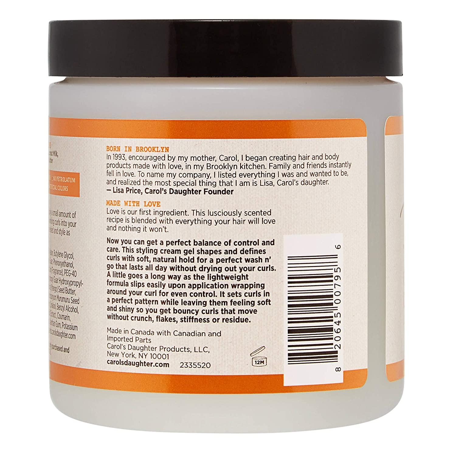 Carols Daughter Coco Creme Curl Shaping Cream Gel, with Coconut Oil,  Coconut Milk, Silicone Free, Paraben Free Hair Gel for Curly Hair , Mineral Oil  Free, for Very Dry Hair, 16 Oz