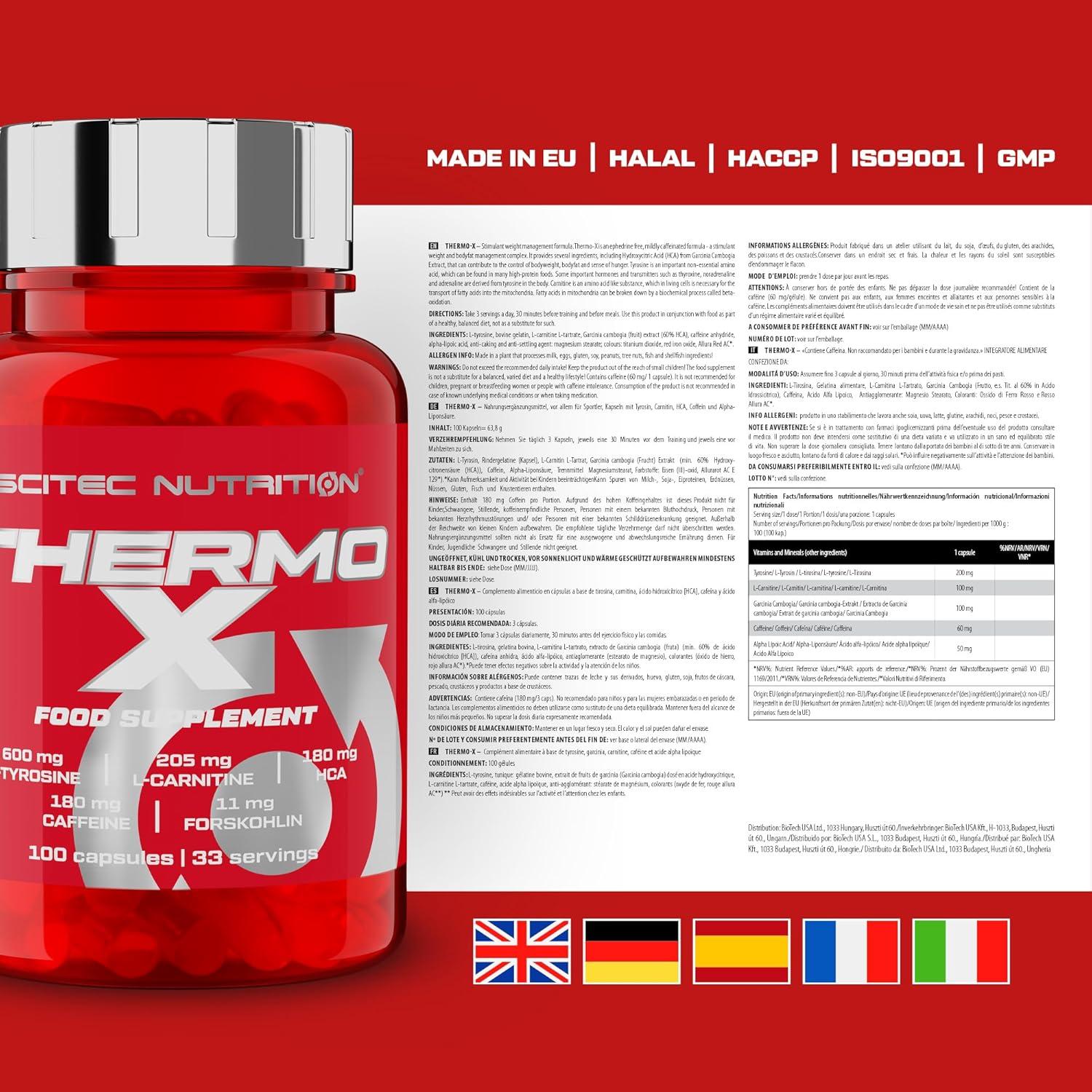 Scitec Nutrition Thermo-X L-Tyrosine L-Carnitine HCA Caffeine & Forskolin |  100 Capsules for Weight Loss & Energy Boost | Buy Now with Express  International Delivery