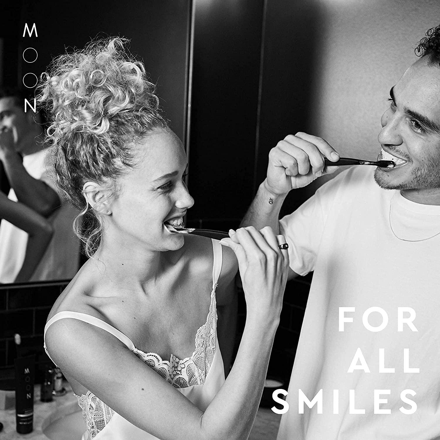 MOON Soft Bristle Toothbrushes White and Black Sleek Design (2 Pack)