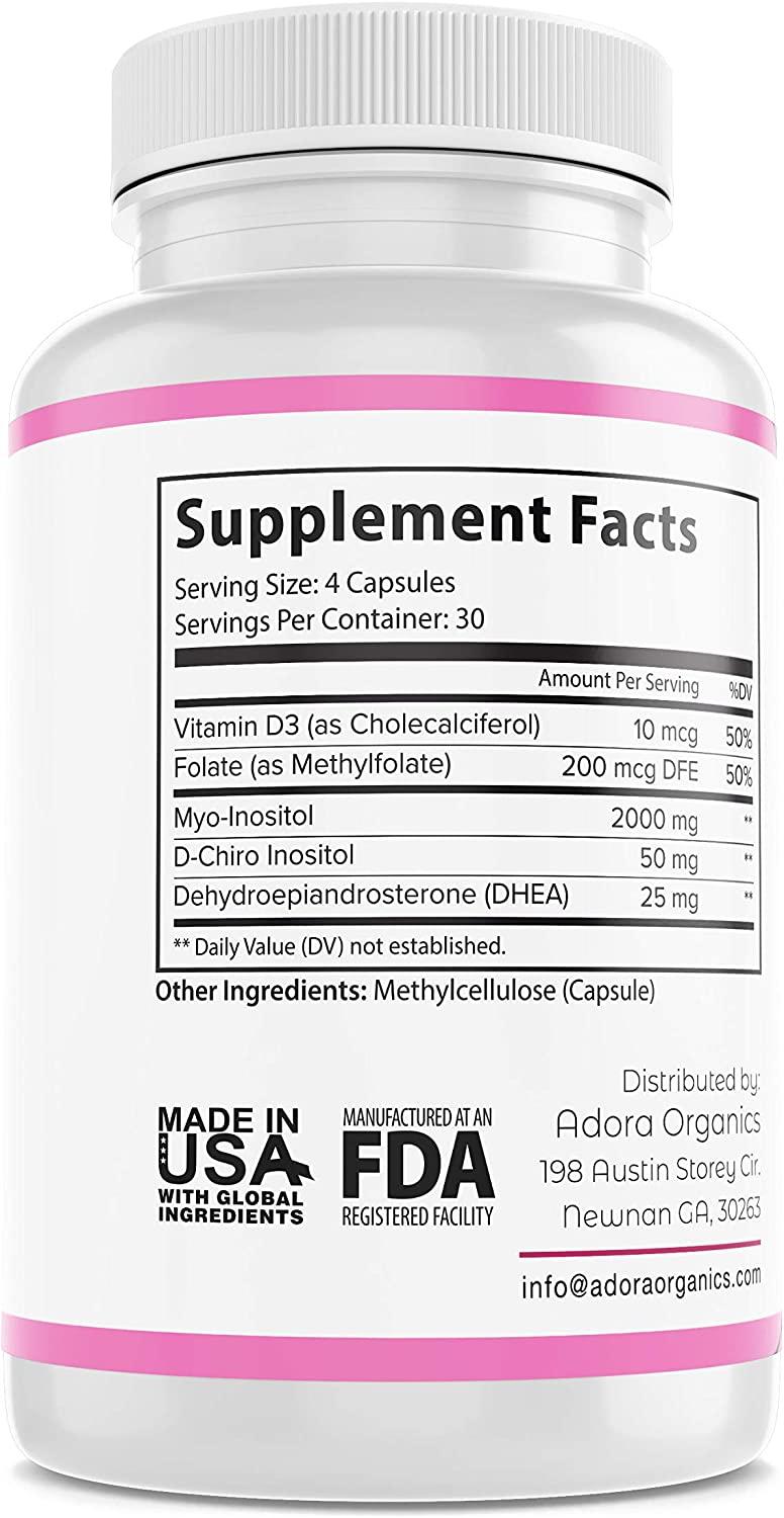 Adora Organics Myo& DChiro Inositol Supplement, with Folate and