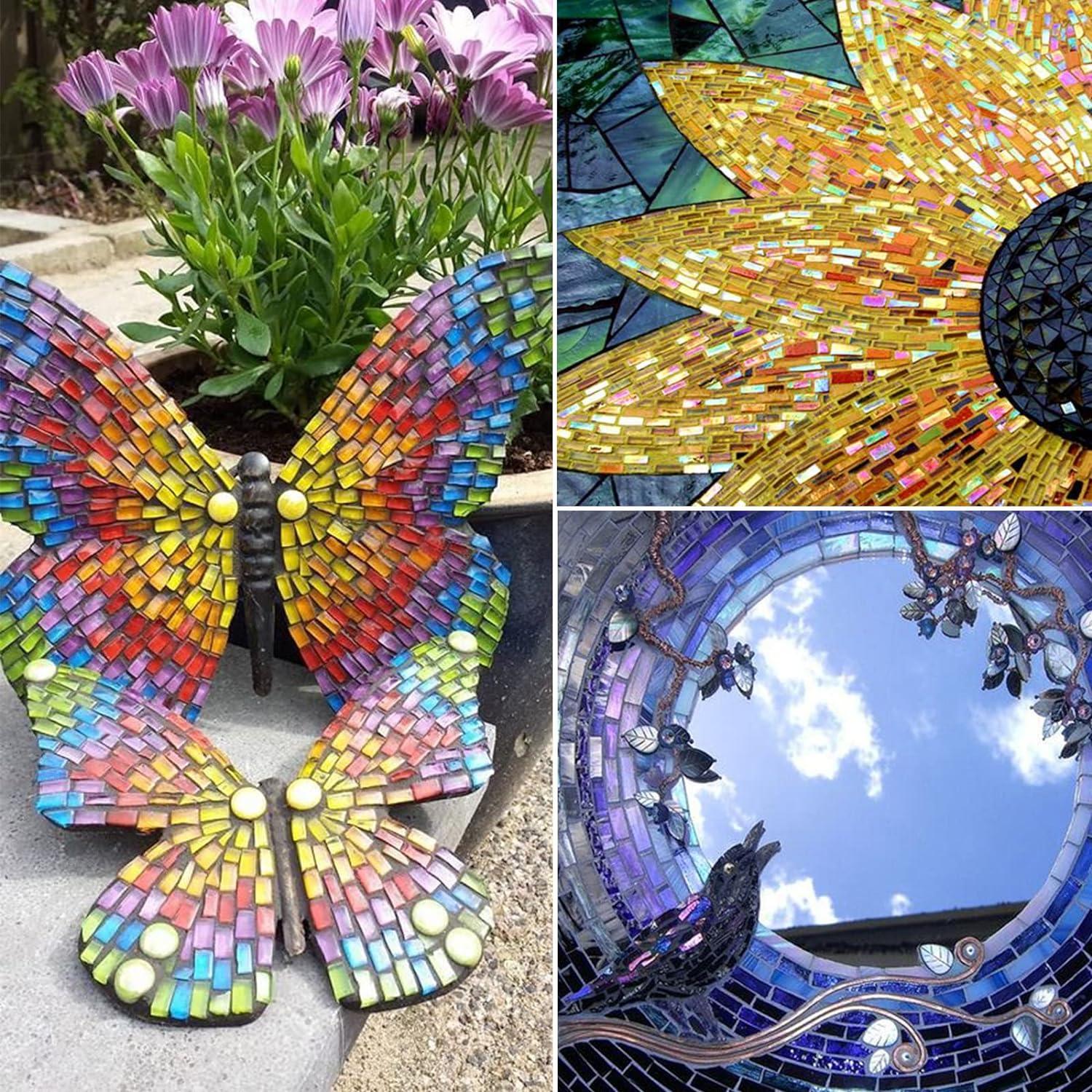 LITMIND Iridescent White Crystal Glass Mosaic Tiles for Art Crafts 7oz