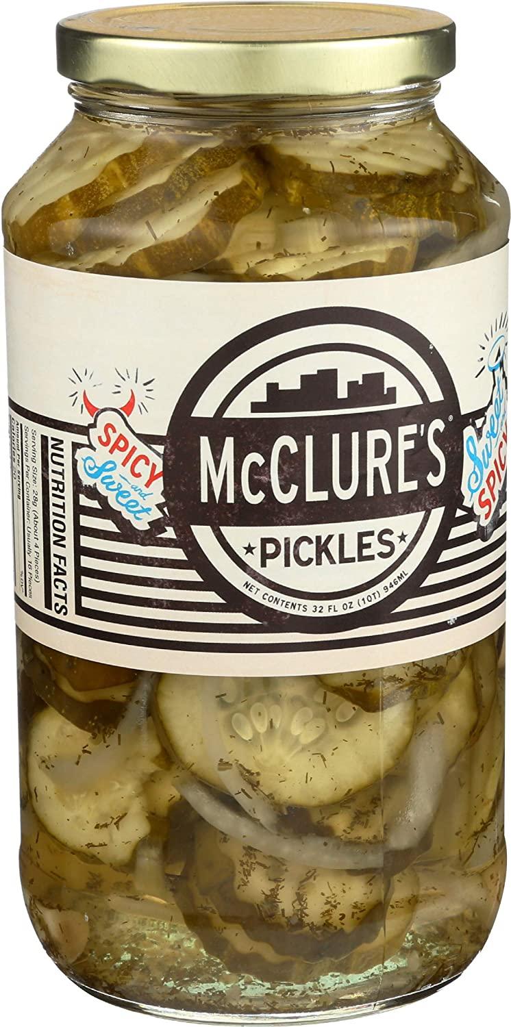 McClure's Sweet and Spicy Pickles (Chip Cut) 32 oz Crunchy and Delicious
