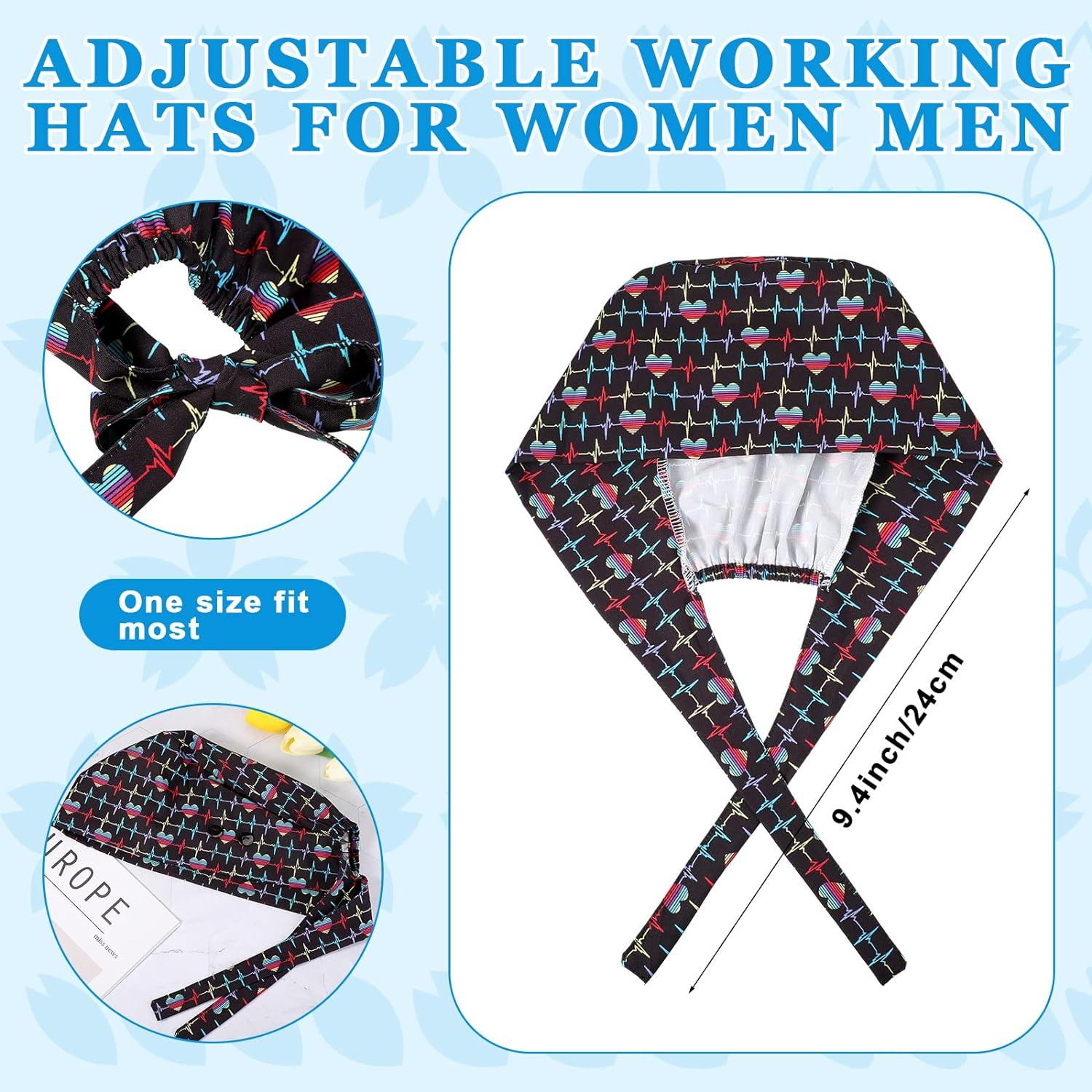 Cat Scrub Cap 2 Pack Adjustable Working Caps With Button & Sweatband – Unisex Surgical Scrub Hats For Chefs, Nurses Elastic Bandage Cap - View #5