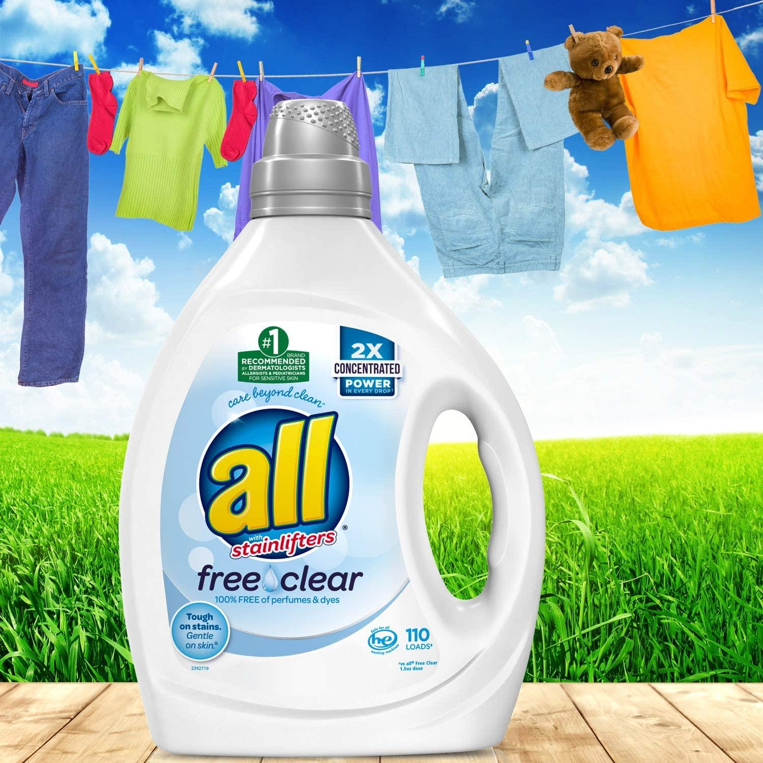 all Laundry Detergent Liquid, Free Clear Eco, Plant-Based Clean,  Ultra-Concentrated, 100 Loads