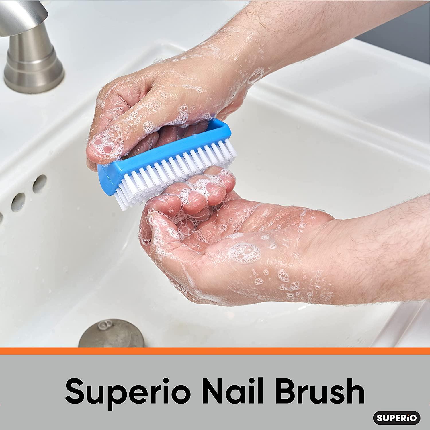 Superio Heavy Duty Durable White Nail Brush Cleaner with Handle Stiff  Bristles
