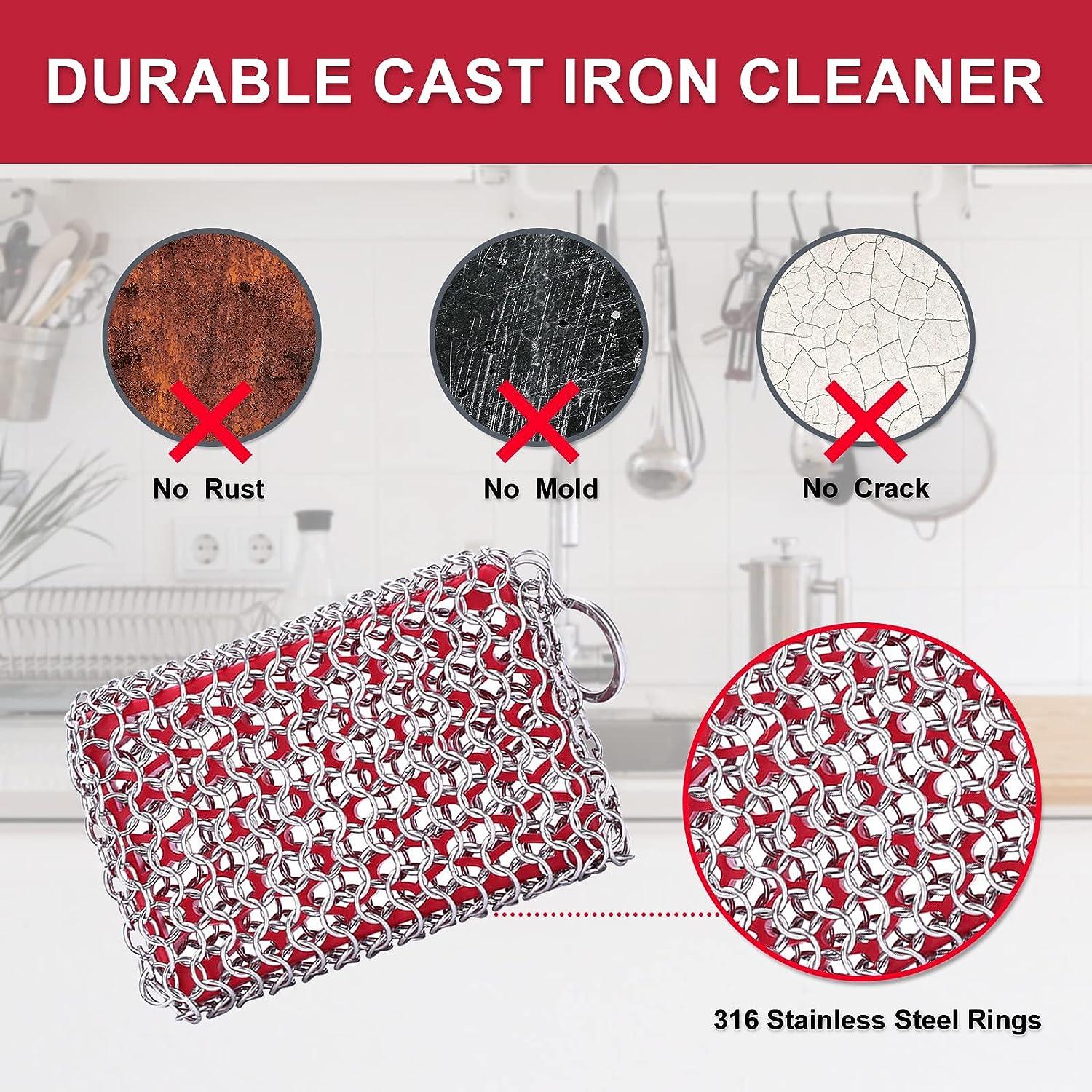 Cast Iron Chainmail Scrubber 316L Stainless Steel Rectangle Chain Mail  Cleaner with Insert Silicone for Cast Iron Dutch Oven, Skillet, Pot,  Griddle