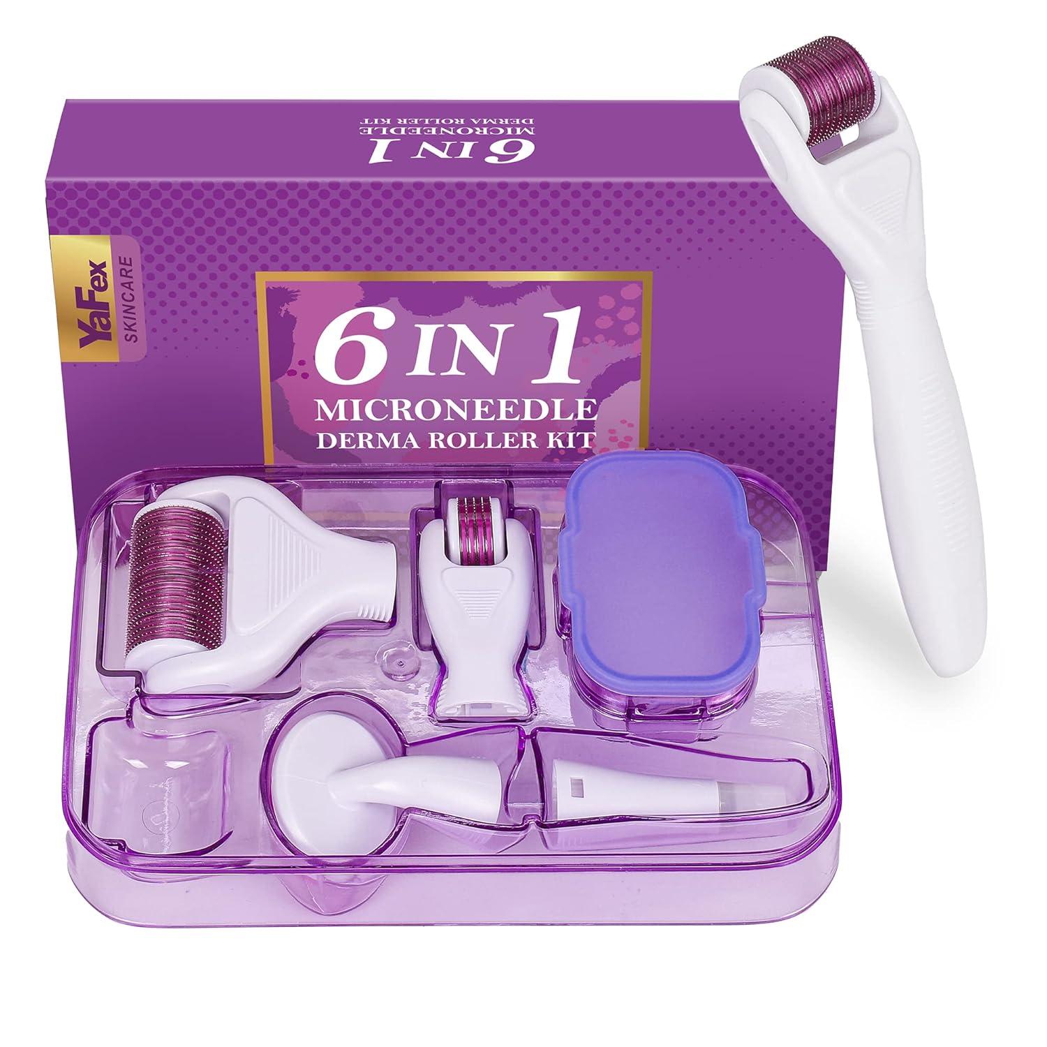 YaFex Derma Roller Kit - 6 in 1 Titanium Microneedling Roller for