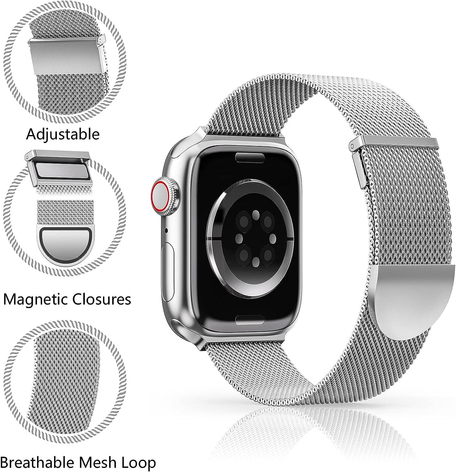 2 Pack Metal Magnetic Band Compatible with Apple Watch Bands 38mm 40mm 41mm 42mm 44mm 45mm for Women Men Milanese Loop Stainless Steel Mesh Adjustable Strap Wristband for iWatch Series 8 7